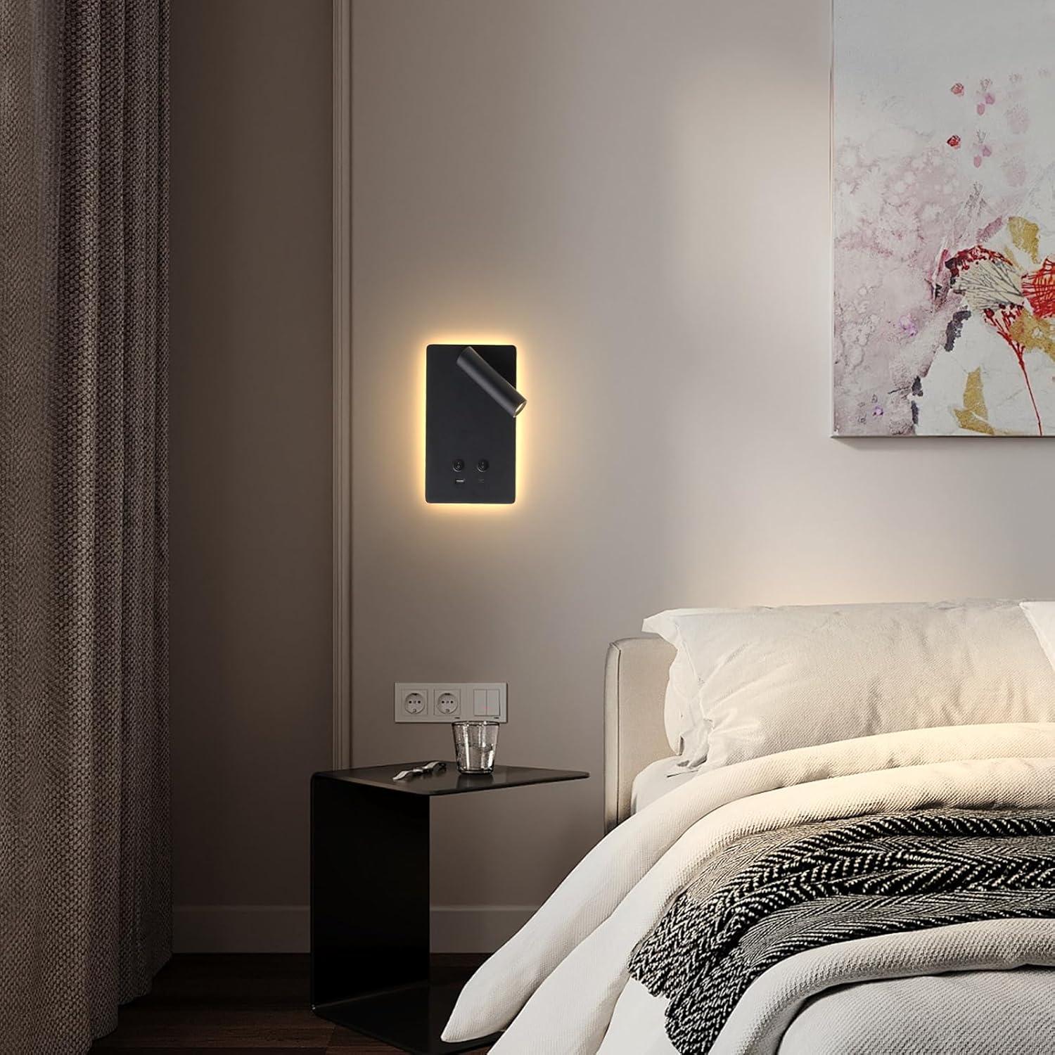 Lámpara de Lectura LED de Pared MOLUOLA S07G con USB y 3 Brillos