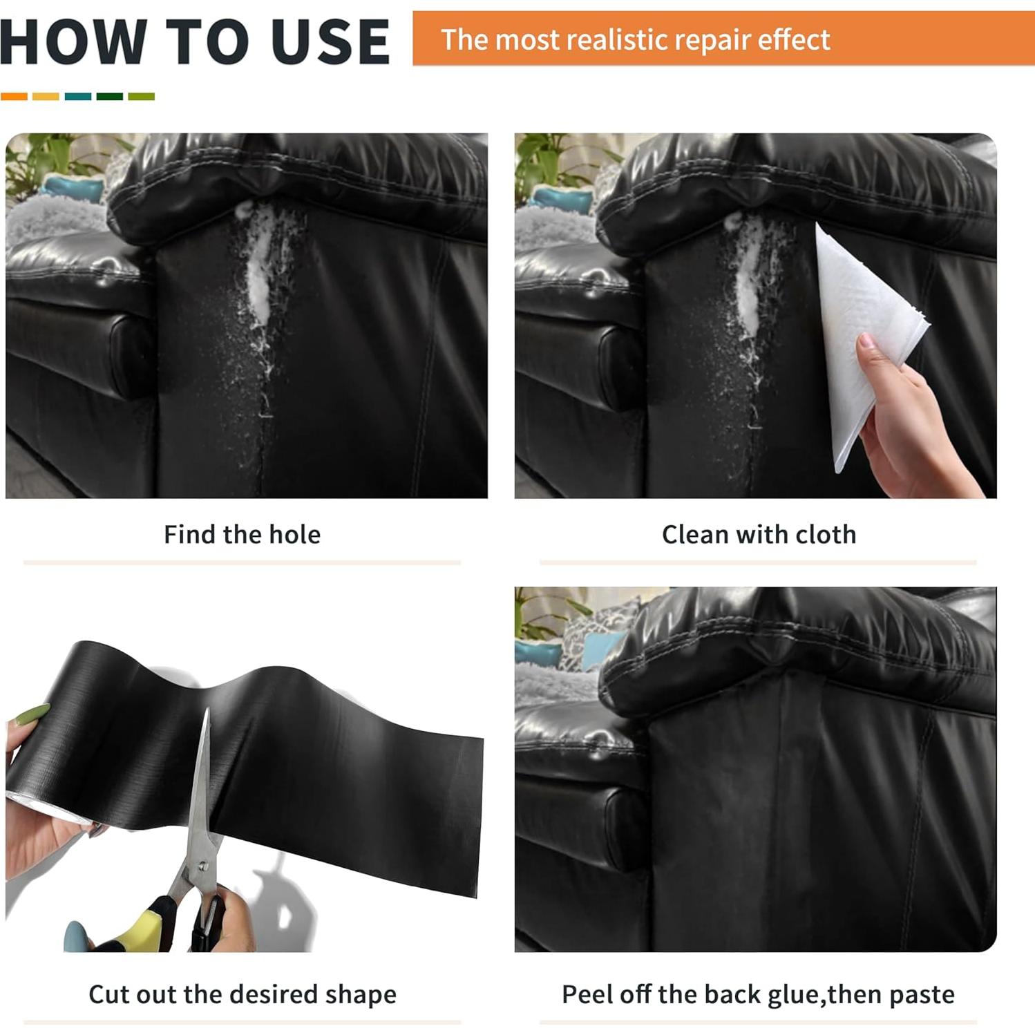 Cinta de Reparación de Cuero Azobur 2.4" x 4.57m Autoadhesiva Negra