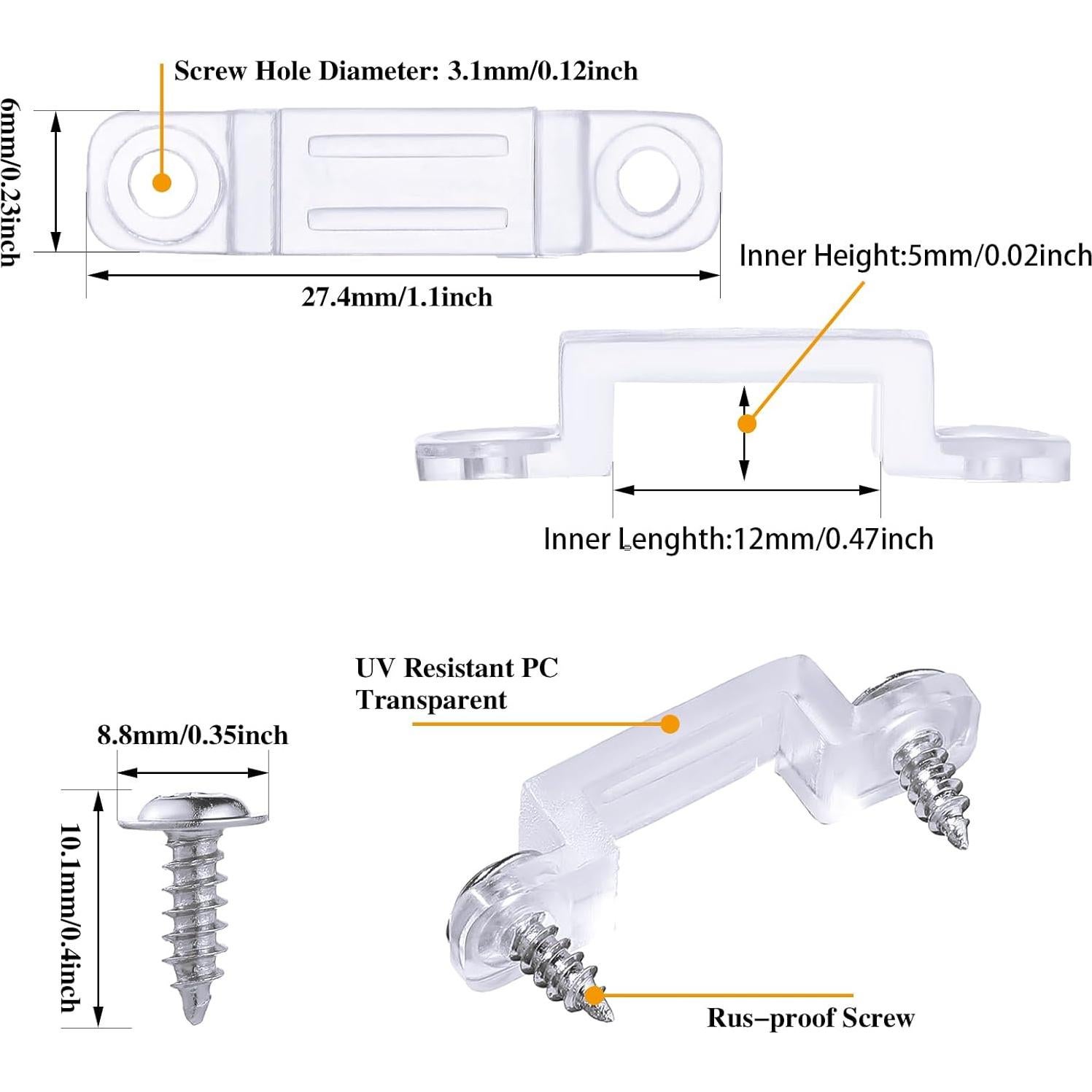 Qunclay 300 Soportes Transparentes para Tiras LED 12 mm
