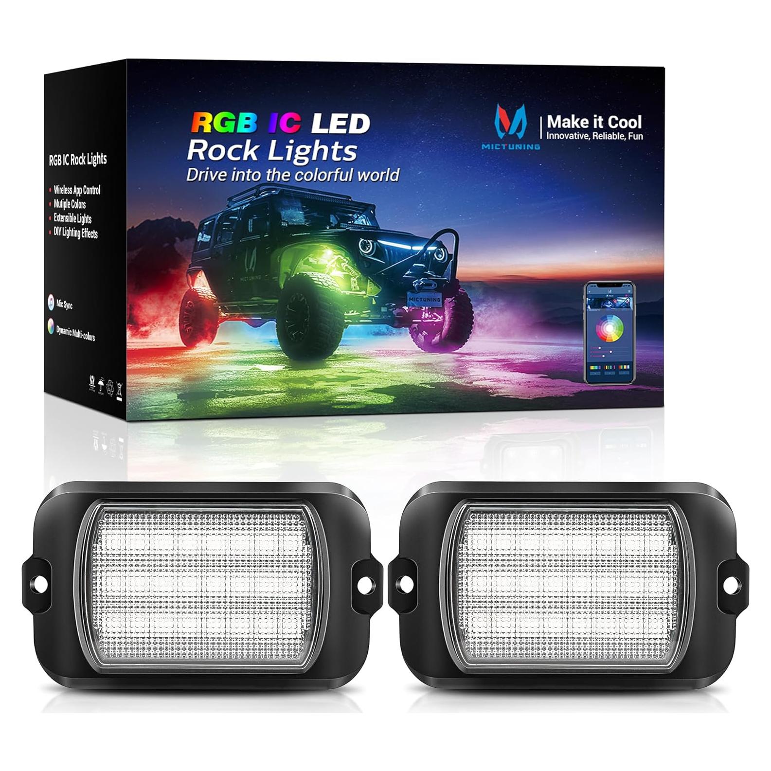 Luces de Roca RGB+IC MICTUNING Q1 - Kit de 2 Pods Multicolor