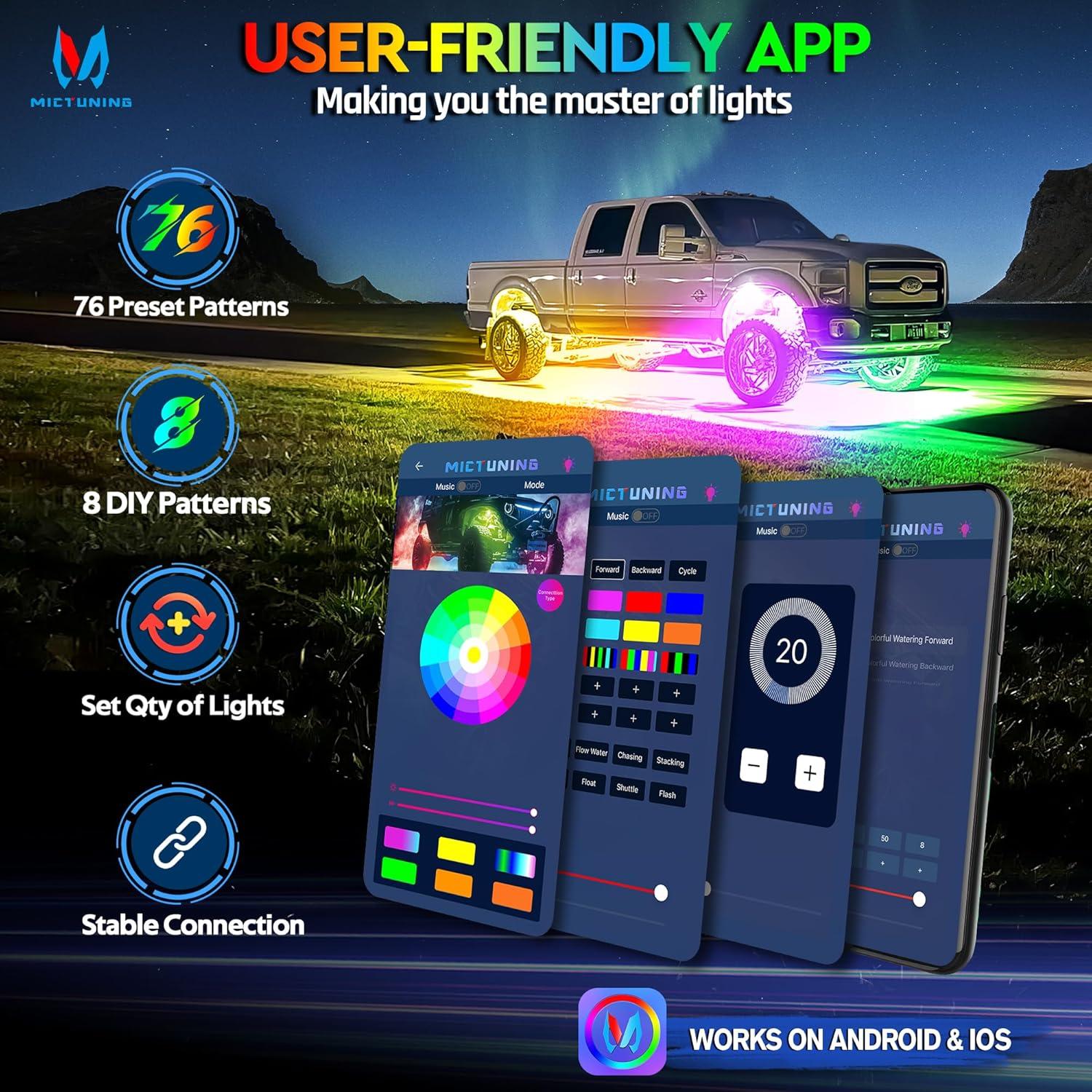 Luces de Roca RGB+IC MICTUNING Q1 - Kit de 2 Pods Multicolor