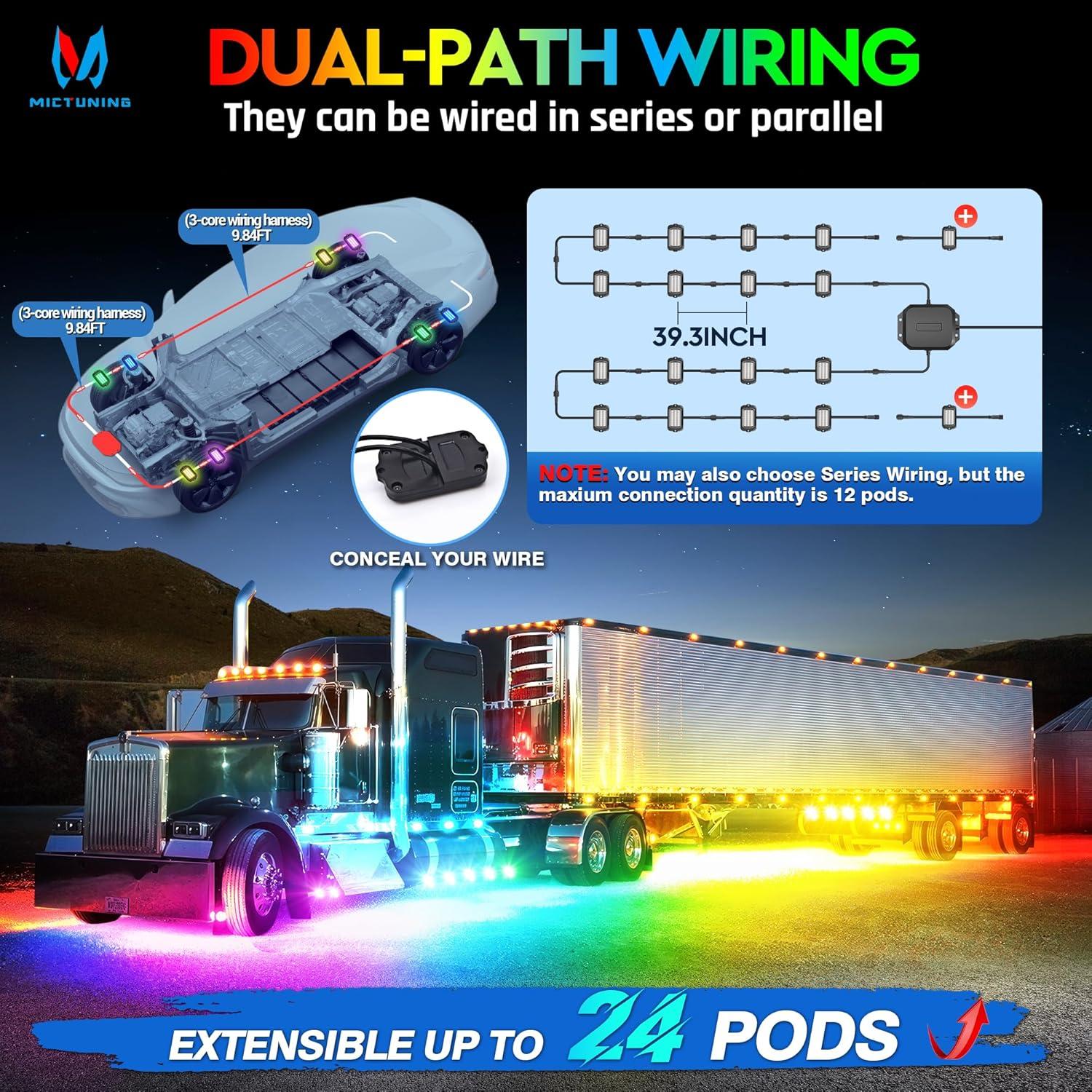 Luces de Roca RGB+IC MICTUNING Q1 - Kit de 2 Pods Multicolor
