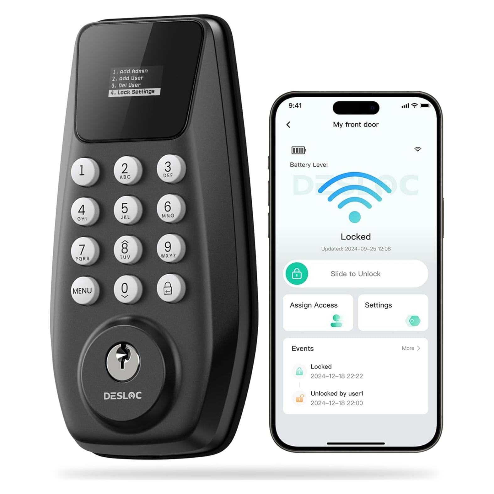 Cerradura Inteligente DESLOC C100 Plus con WiFi y Teclado - Negro