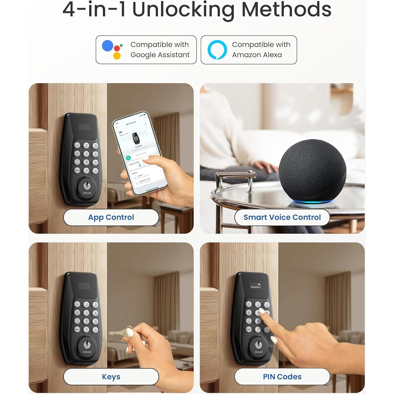 Cerradura Inteligente DESLOC C100 Plus con WiFi y Teclado - Negro