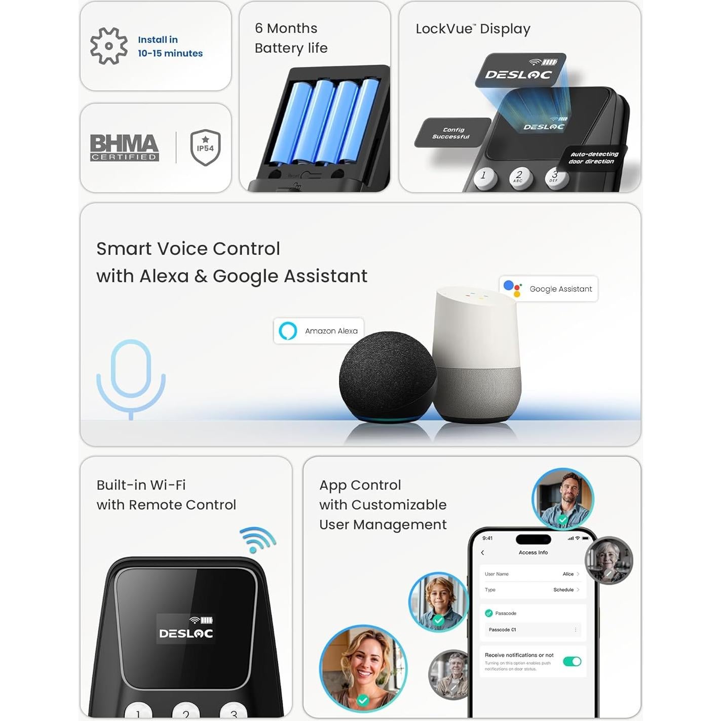 Cerradura Inteligente DESLOC C100 Plus con WiFi y Teclado - Negro