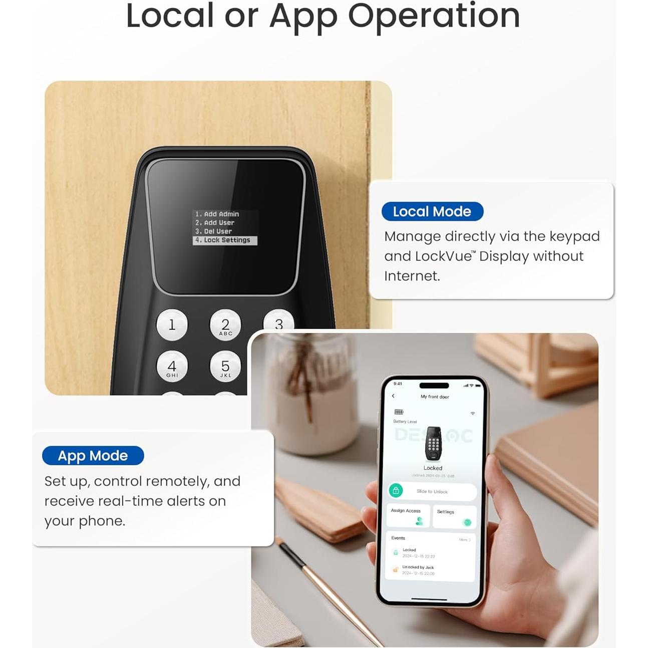 Cerradura Inteligente DESLOC C100 Plus con WiFi y Teclado - Negro
