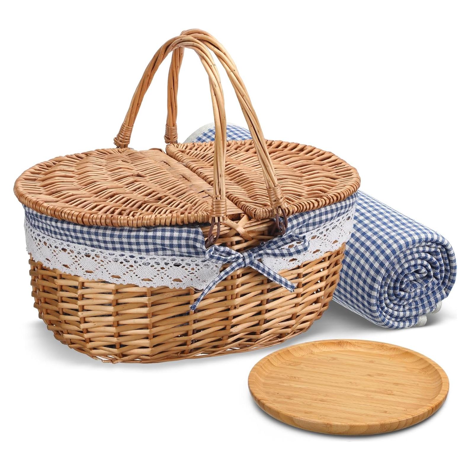 Cesta de Picnic Gandeer con Platos de Bambú y Forro Azul