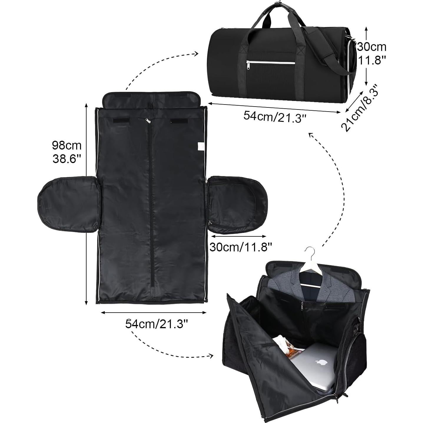 Bolsa Duffle Convertible 34L Outplea Negra con Compartimento Zapatos