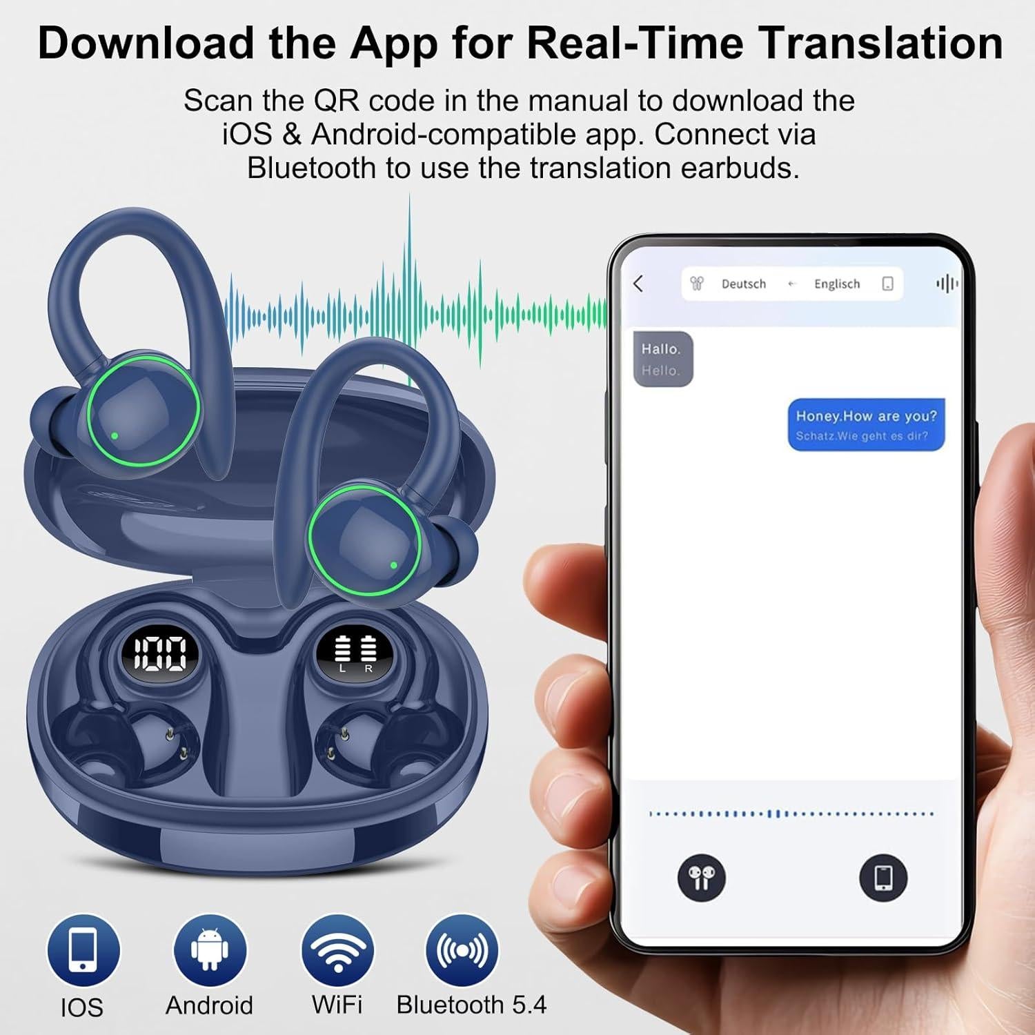 Auriculares Traductores Inalámbricos Ai C6 144 Idiomas Azul
