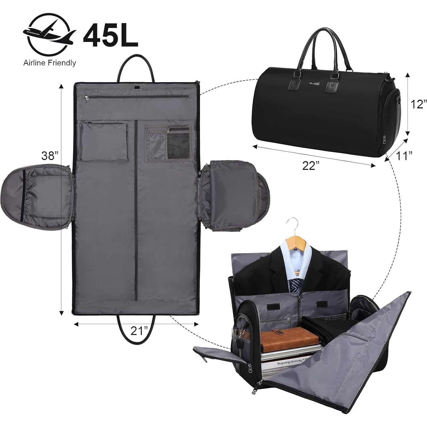 Bolsa de Ropa Duffle Modoker 45L - Aprobada por Aerolíneas, Negro