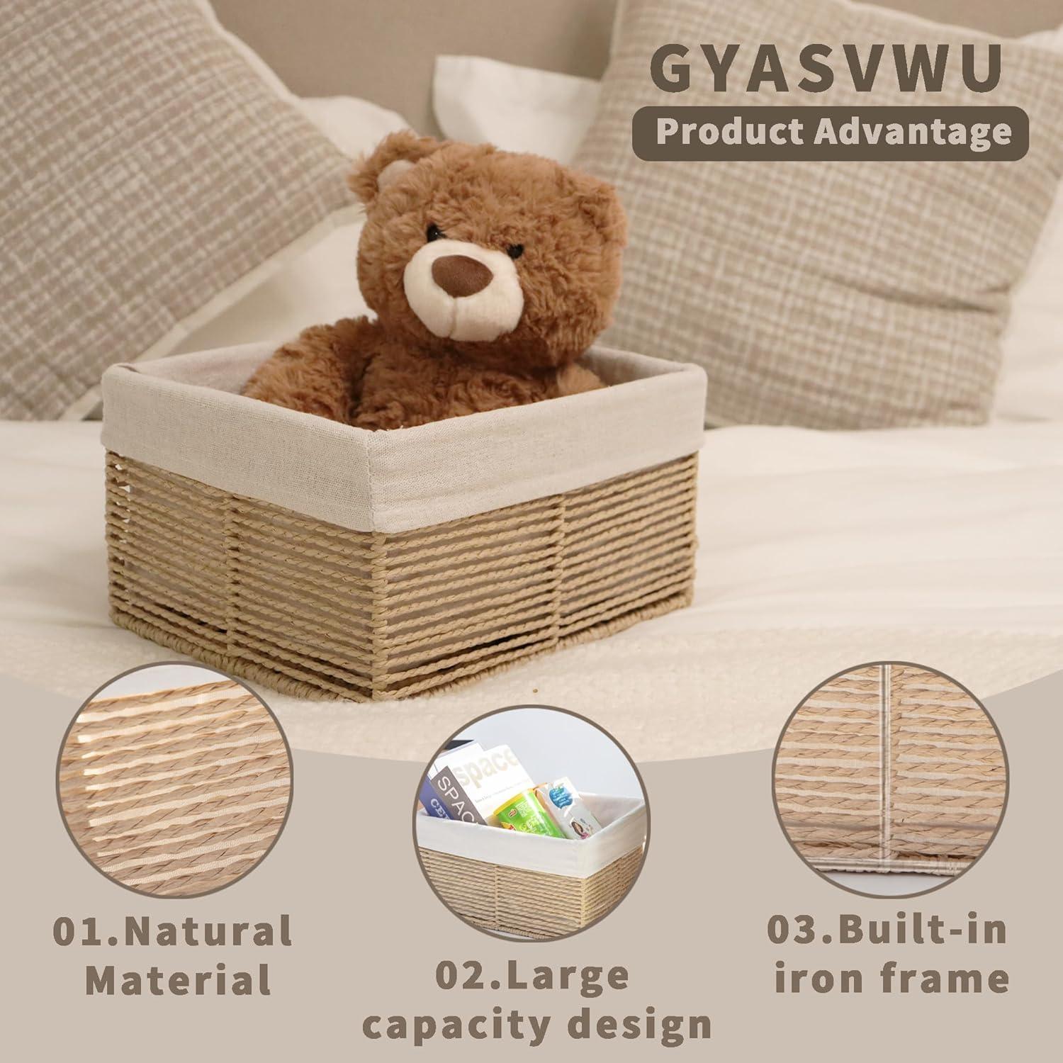 Cesta de Almacenamiento Tejida GYASVWU Beige Grande 30.5x24.5x16.5cm