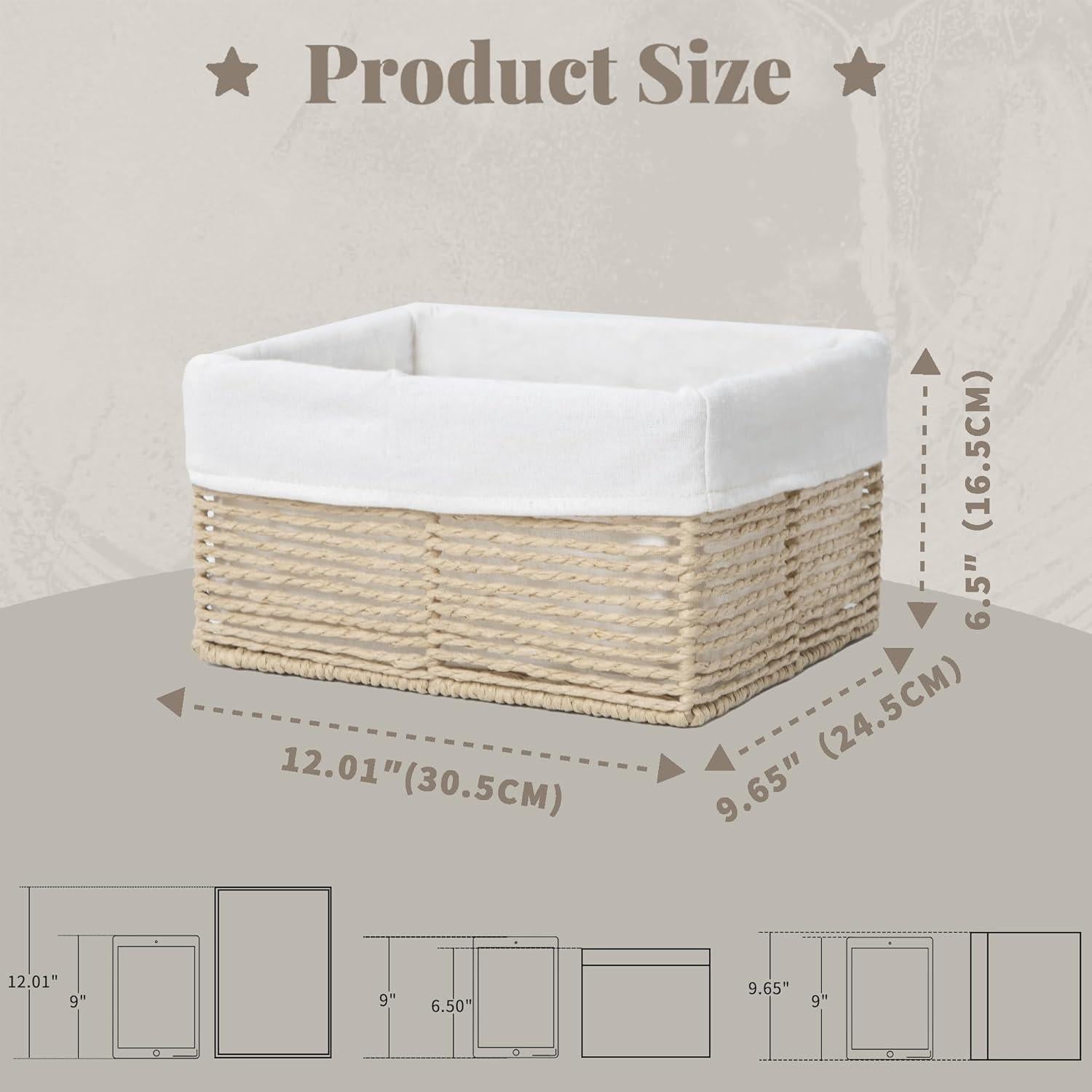 Cesta de Almacenamiento Tejida GYASVWU Beige Grande 30.5x24.5x16.5cm