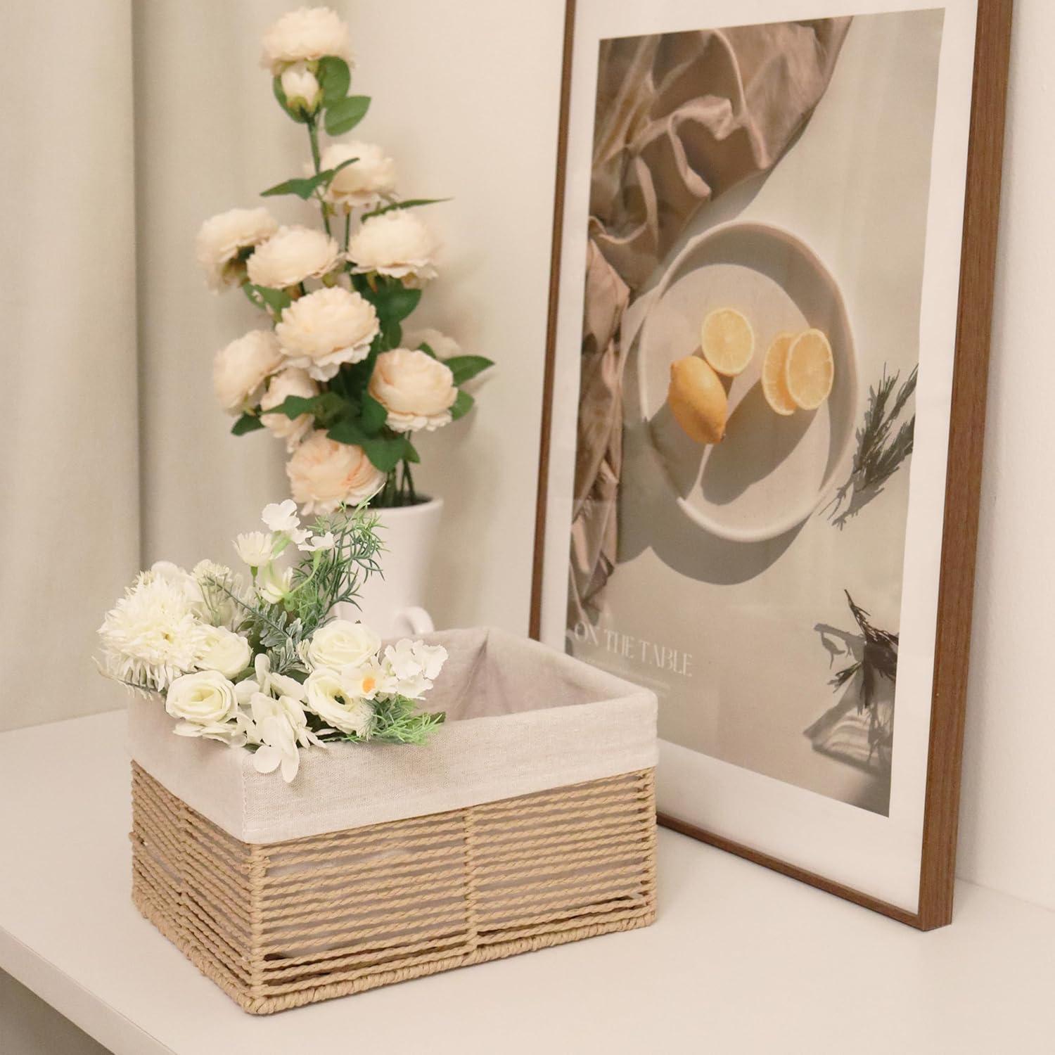 Cesta de Almacenamiento Tejida GYASVWU Beige Grande 30.5x24.5x16.5cm