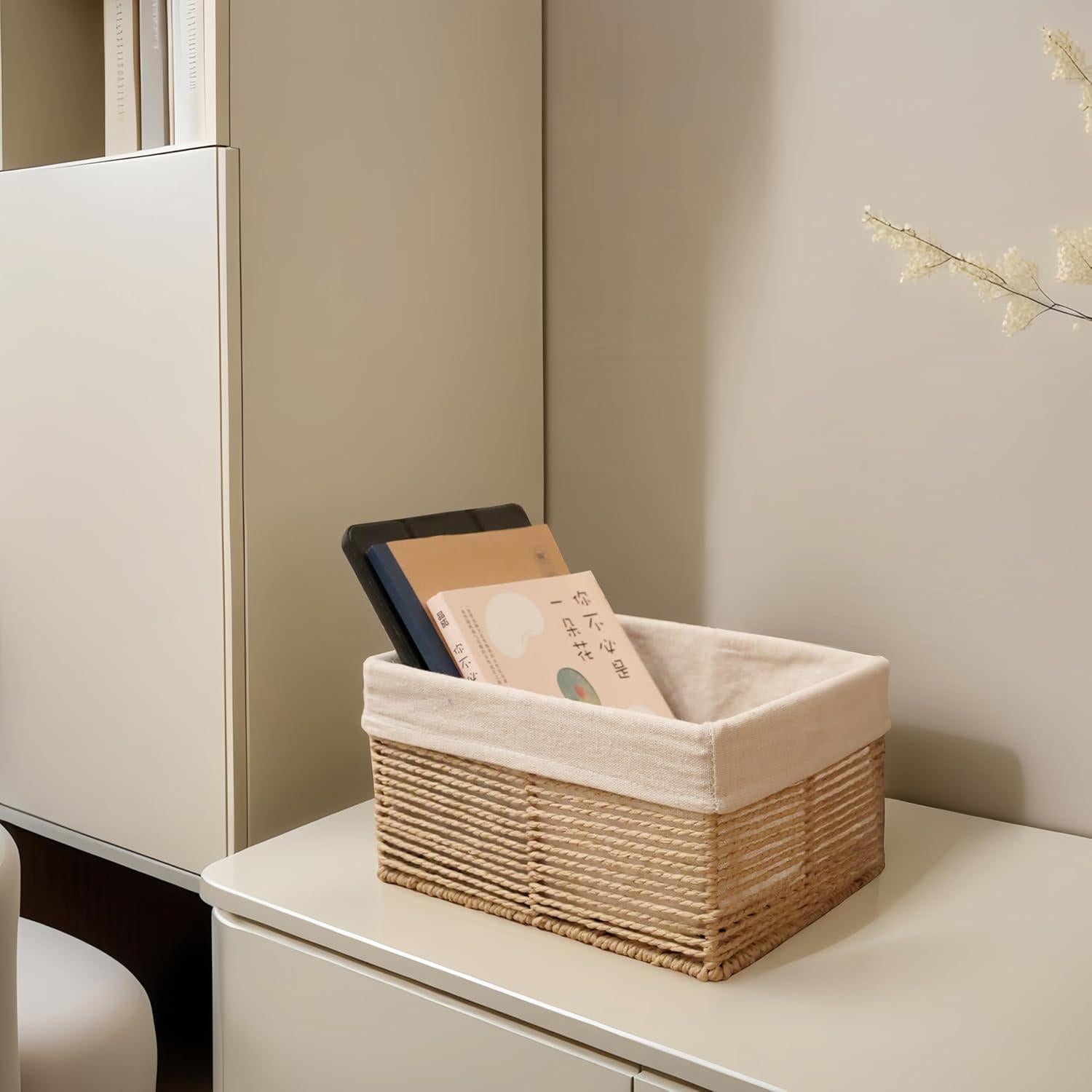 Cesta de Almacenamiento Tejida GYASVWU Beige Grande 30.5x24.5x16.5cm