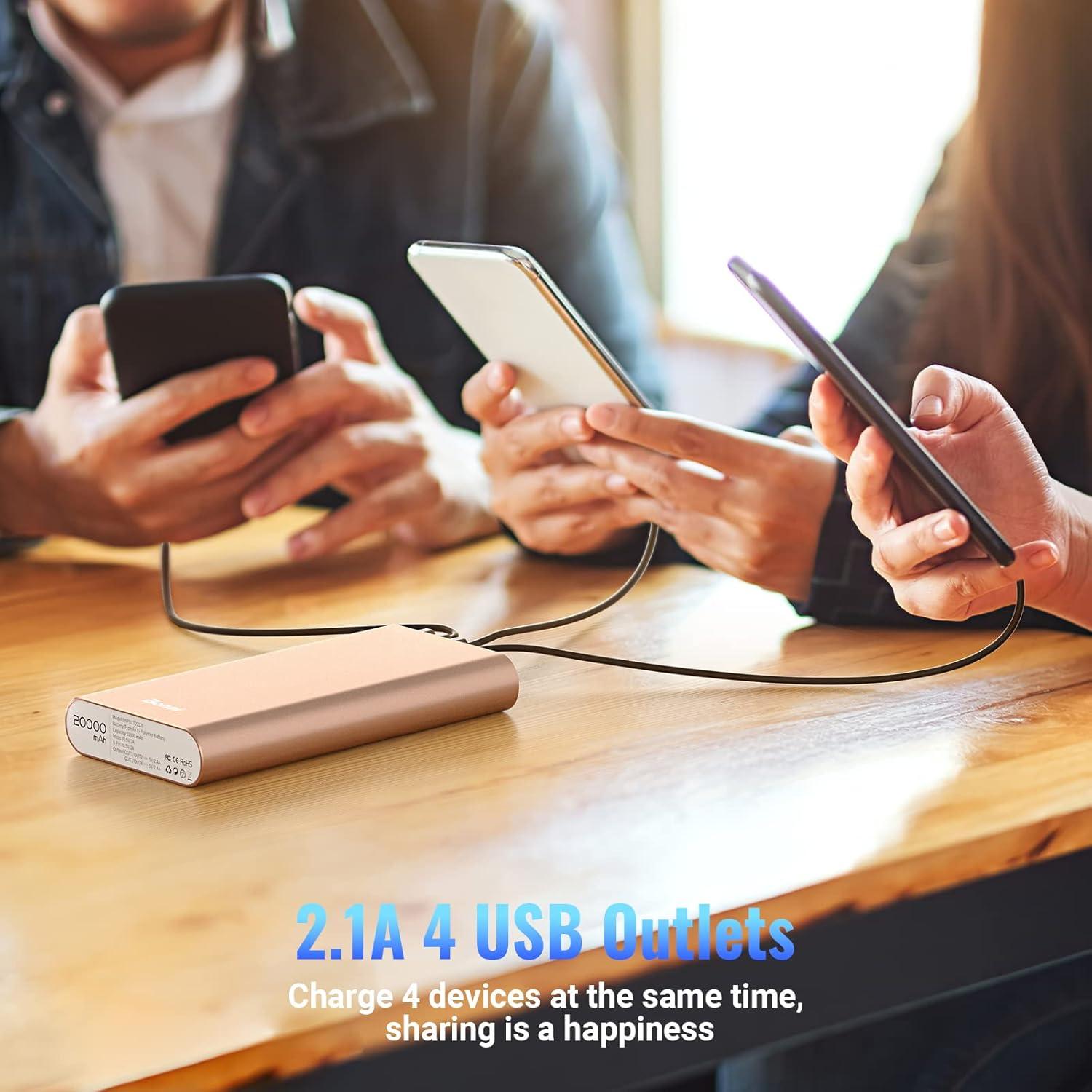 Cargador Portátil BONAI 20000mAh 4 Salidas USB Oro Rosa