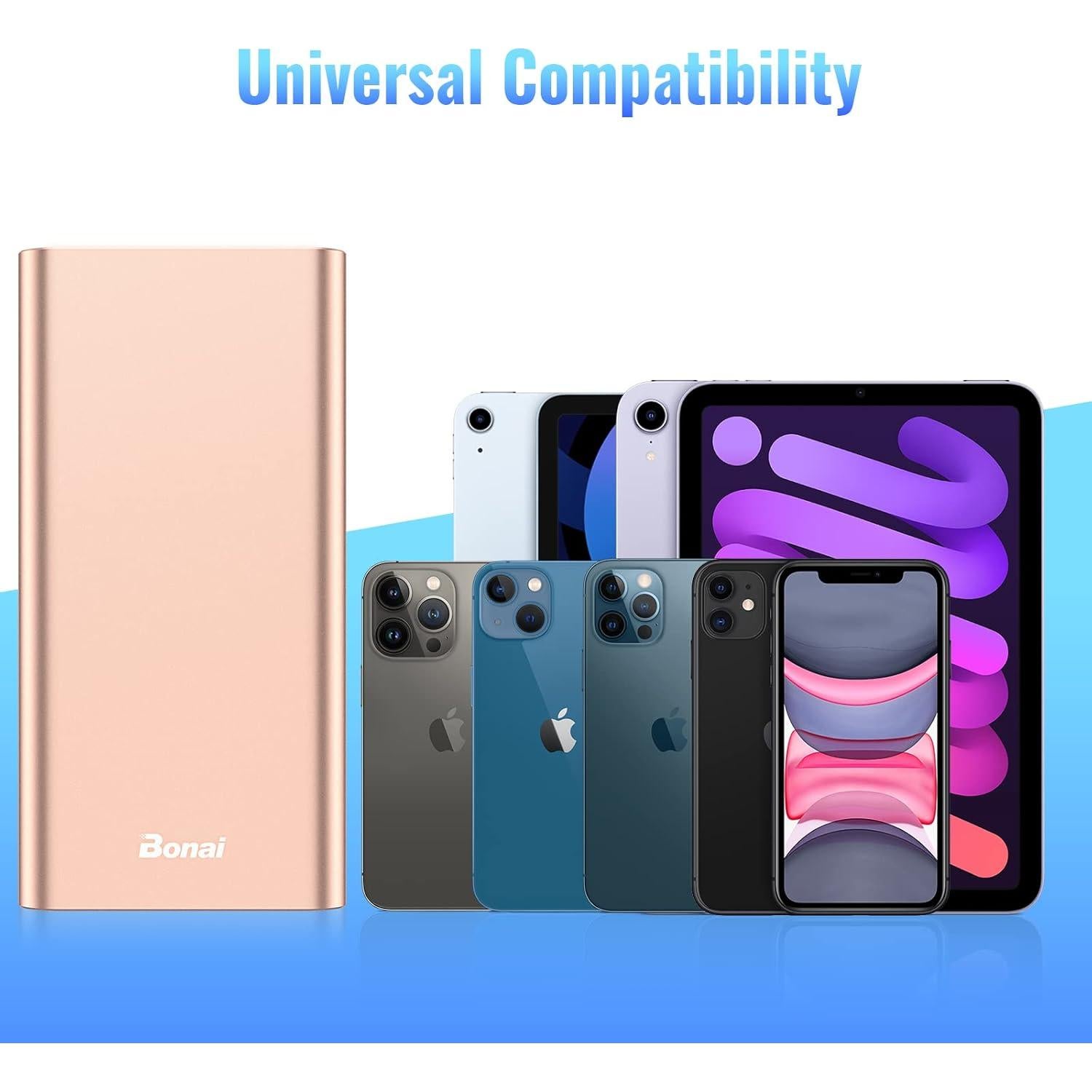 Cargador Portátil BONAI 20000mAh 4 Salidas USB Oro Rosa