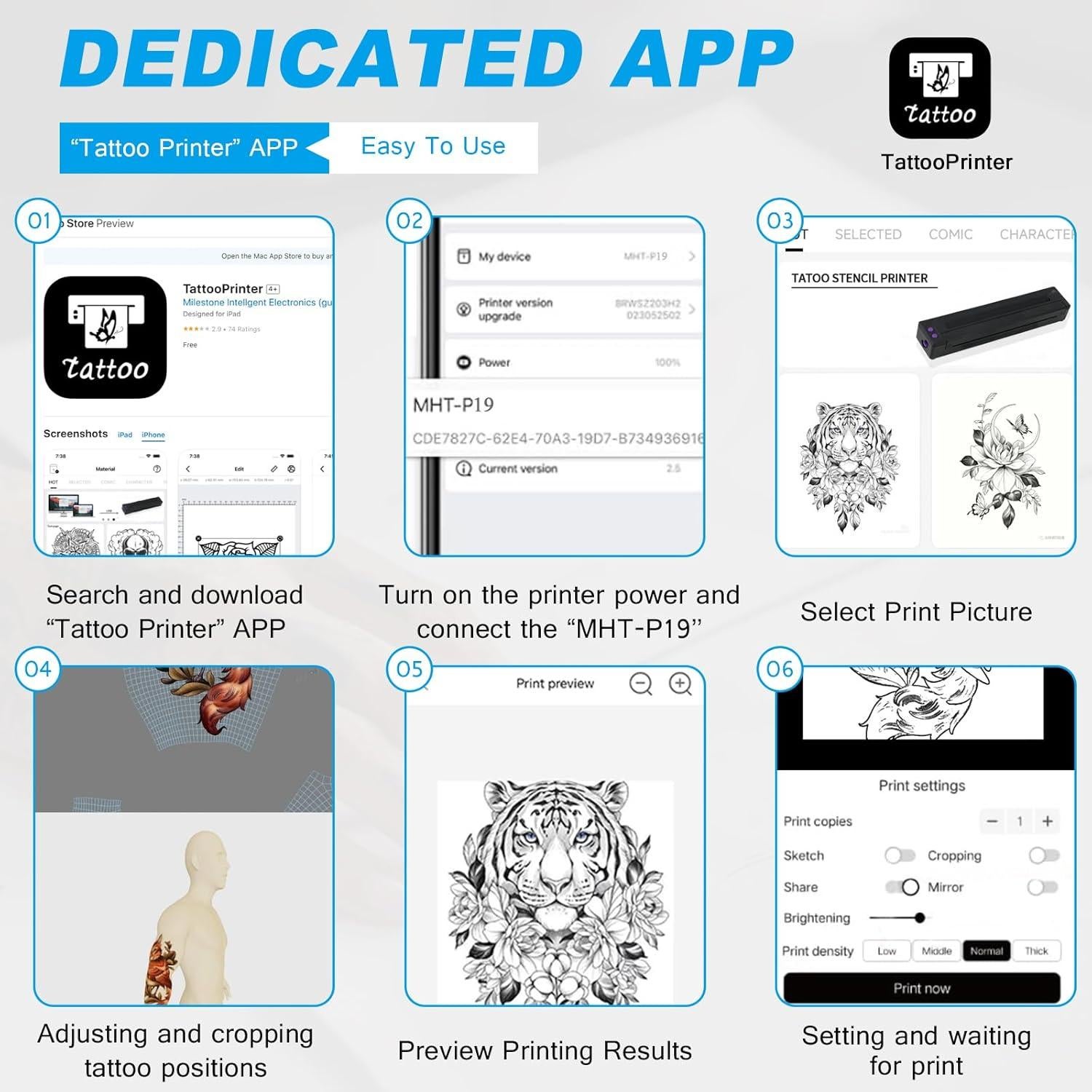 Impresora de Plantillas de Tatuajes Emalla P8006 Bluetooth 2500mAh