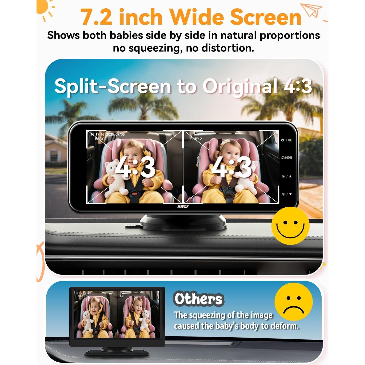 Cámara de Auto para Bebés IIWEY Doble 1080P HD 7.2"