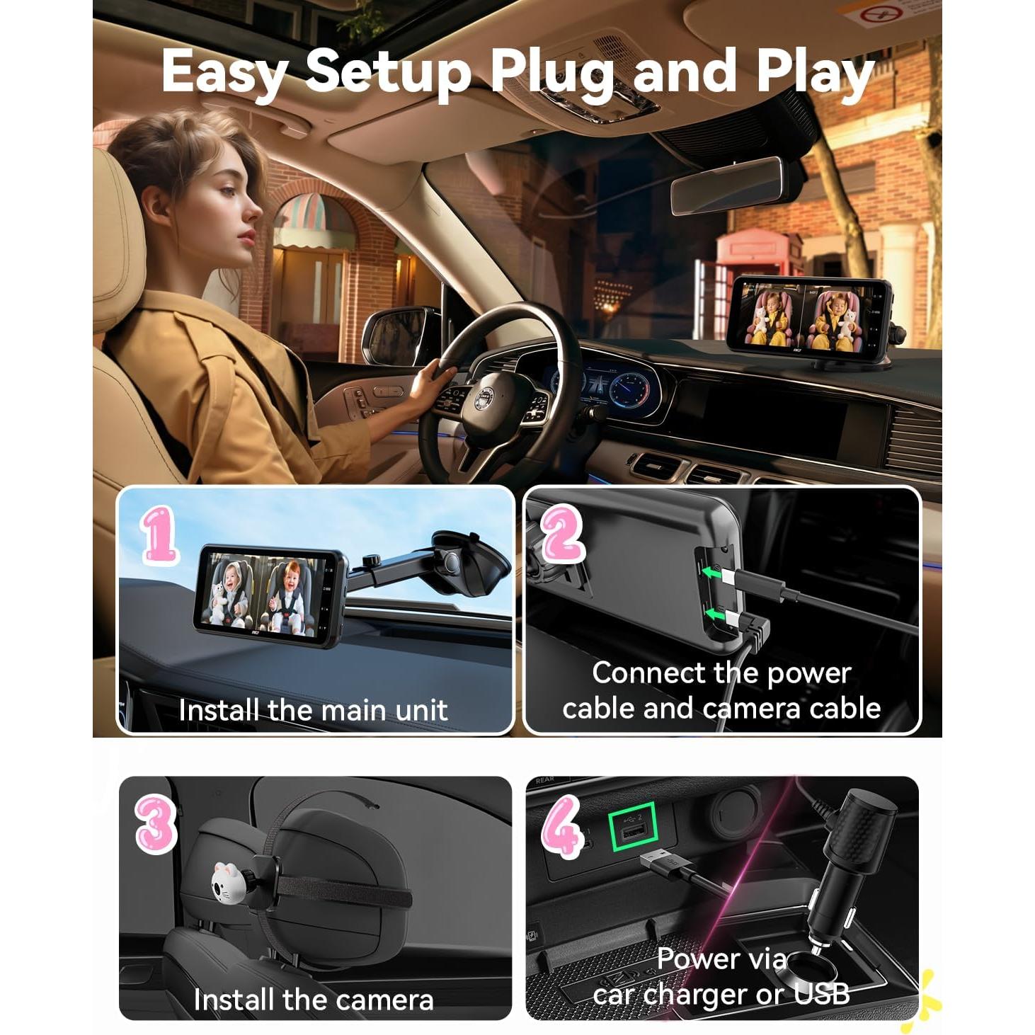 Cámara de Auto para Bebés IIWEY Doble 1080P HD 7.2"