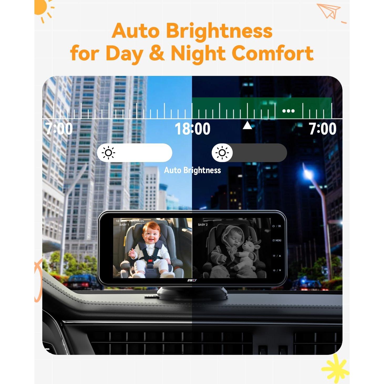 Cámara de Auto para Bebés IIWEY Doble 1080P HD 7.2"