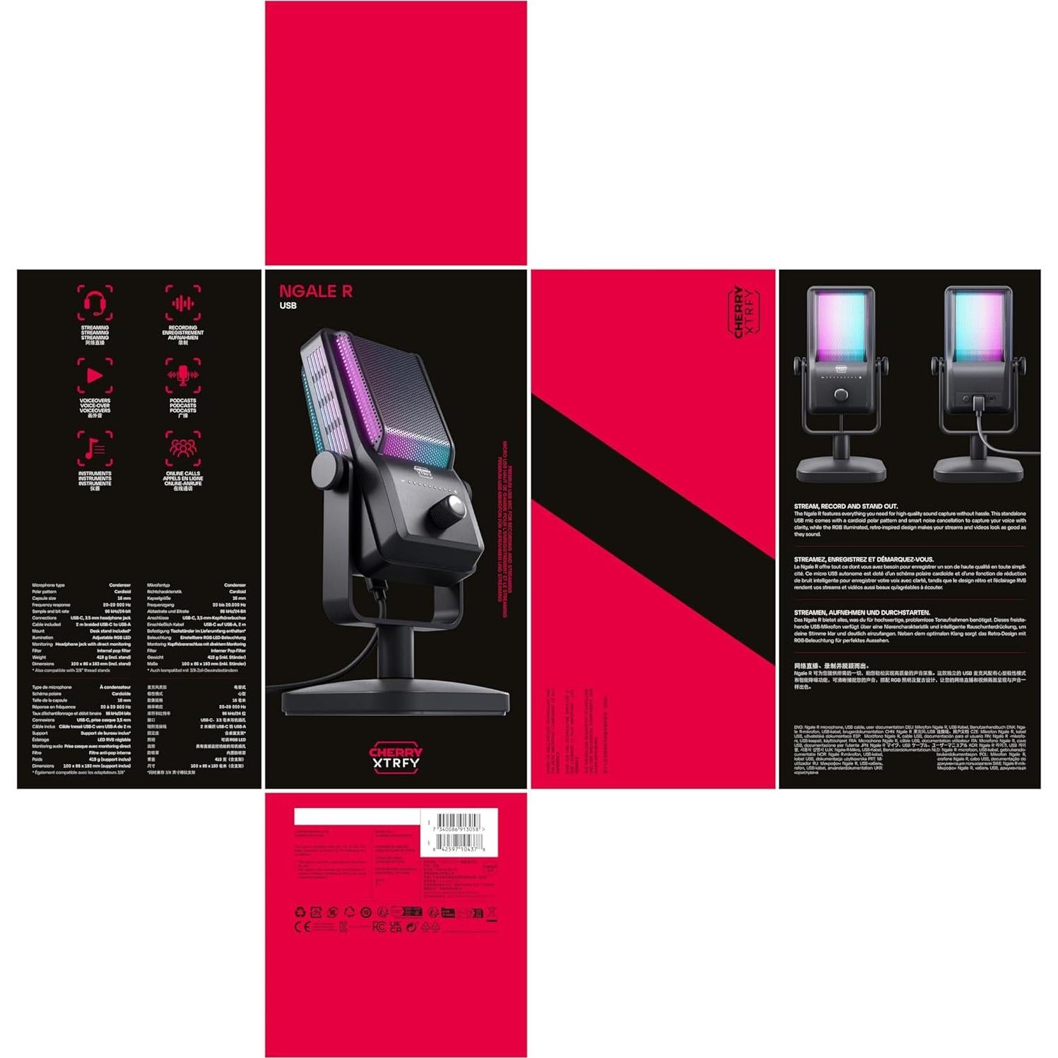 Micrófono USB Ngale R Cherry para Grabaciones y Streaming RGB