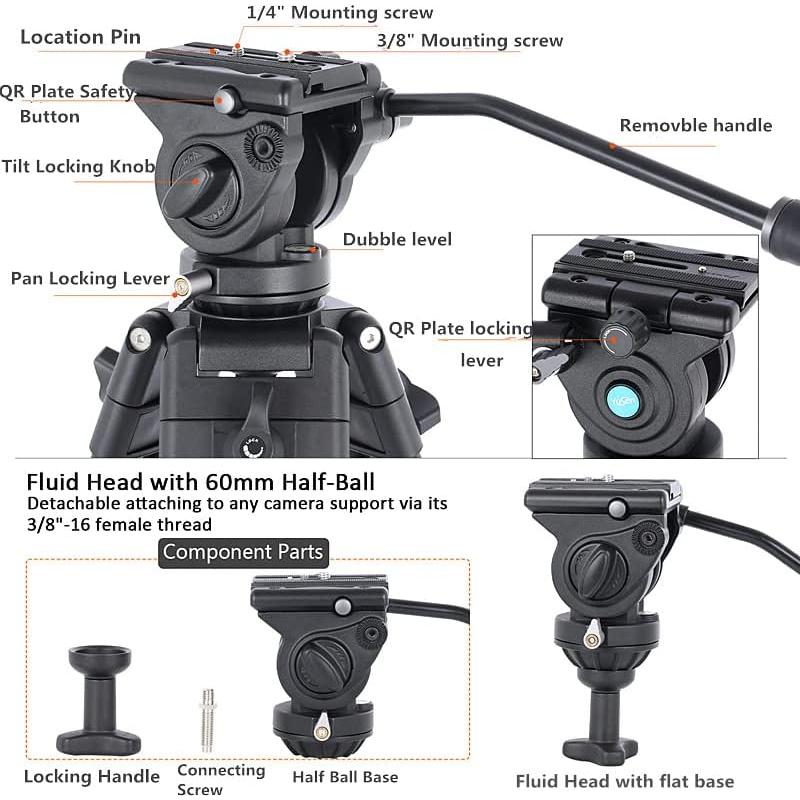 Trípode de Video Profesional YUSEN K9 158CM Aluminio Ajustable