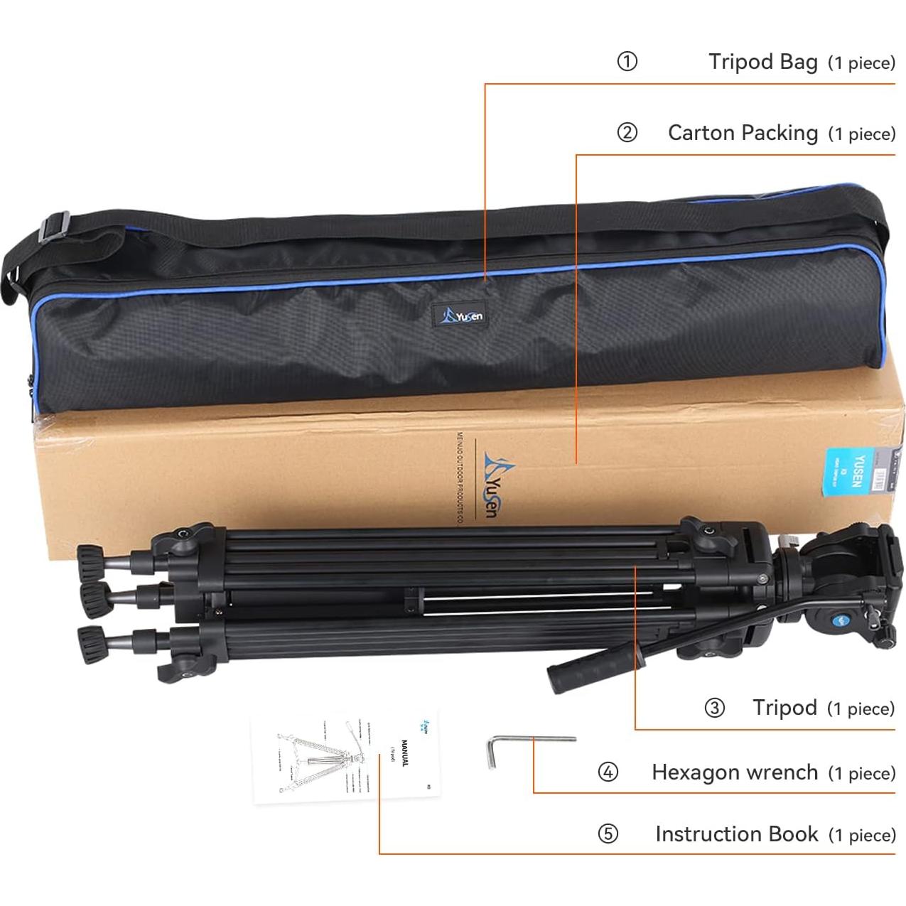 Trípode de Video Profesional YUSEN K9 158CM Aluminio Ajustable