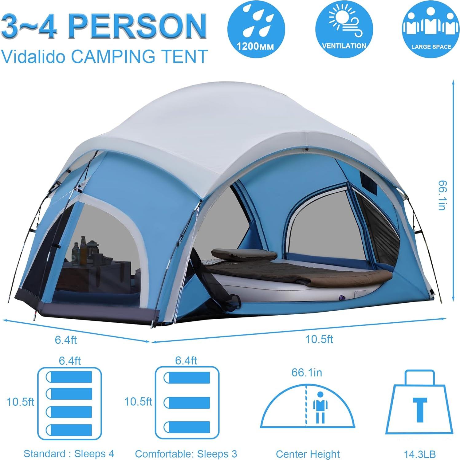 Carpa de Camping Vidalido para 3-4 Personas Impermeable