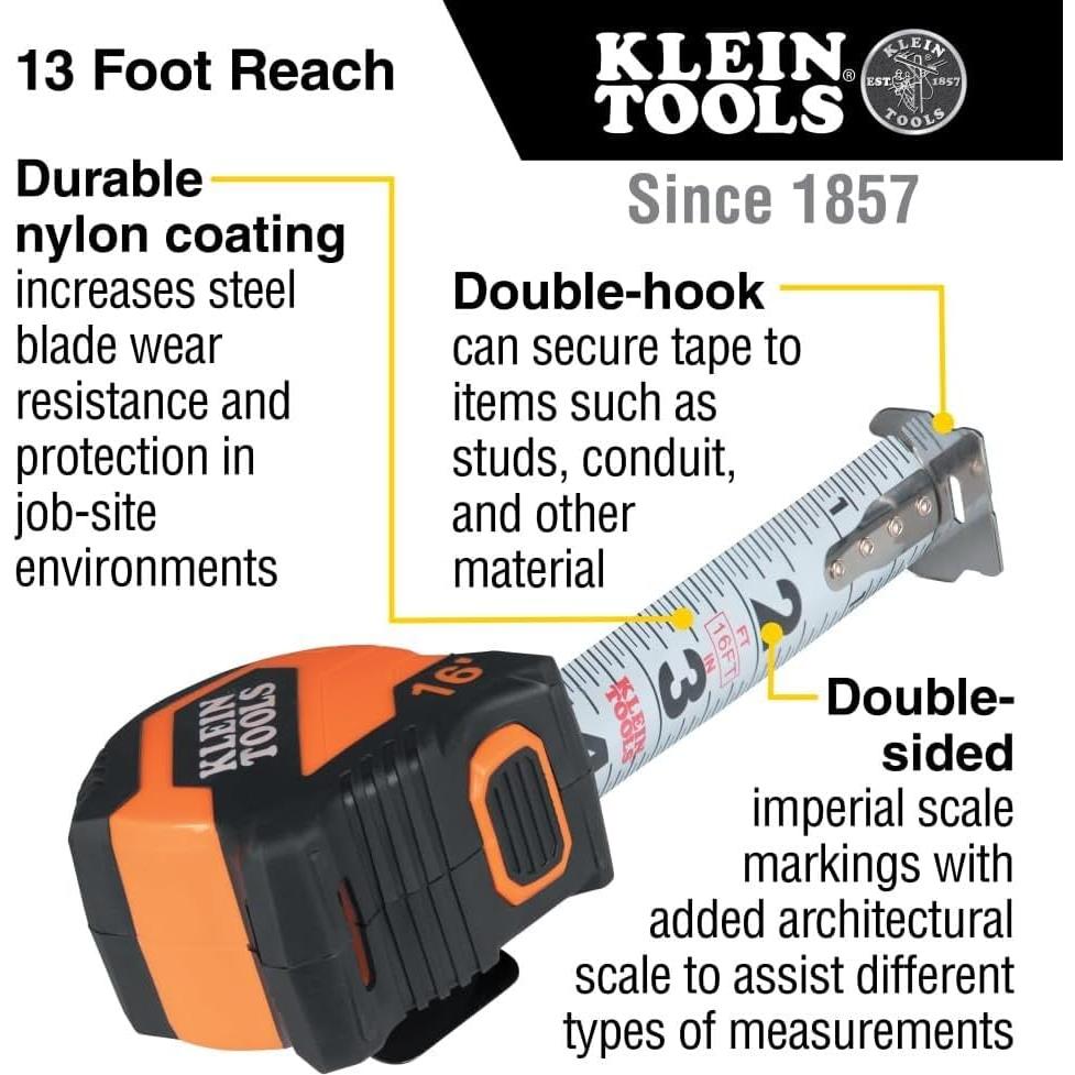 Cinta Métrica Klein Tools 9516 Doble Gancho 4.9m Nylon