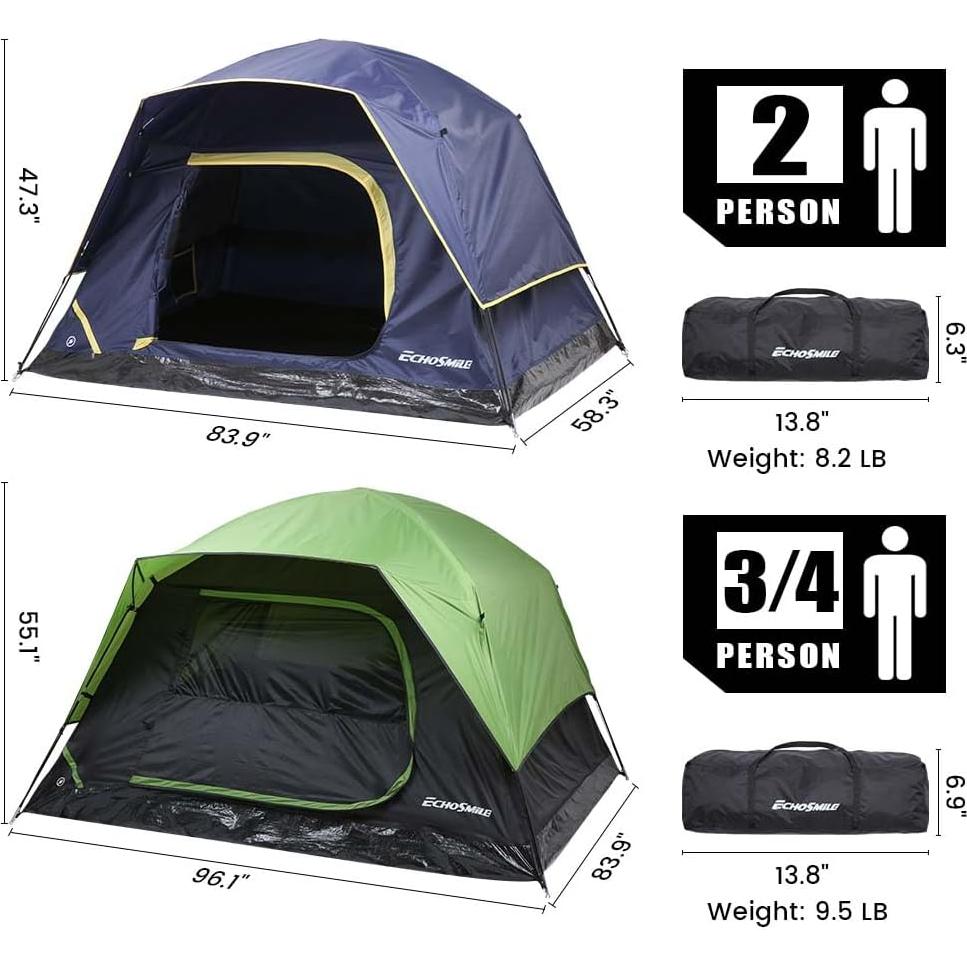 Carpa de Camping EchoSmile para 2 Personas, Impermeable y Ligera