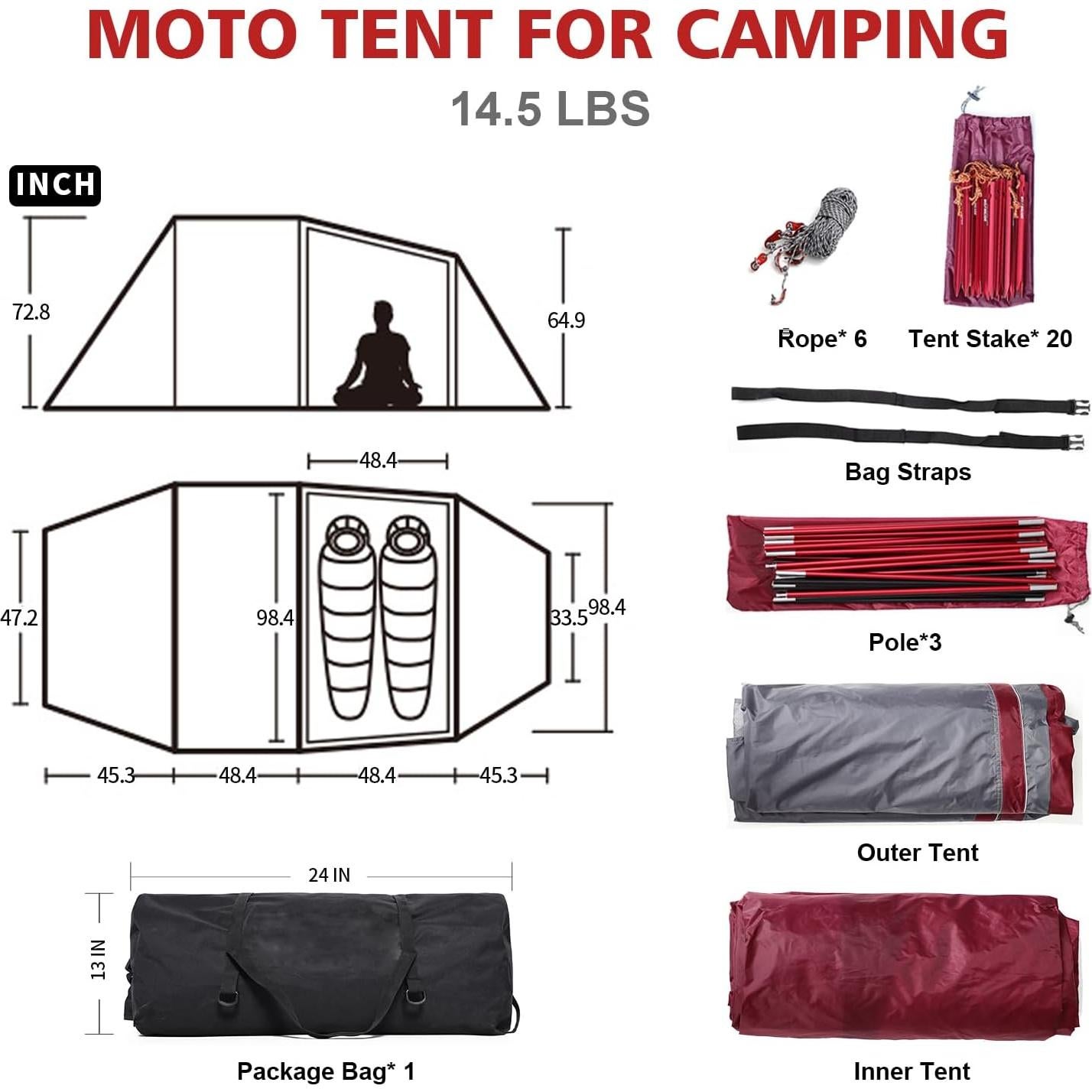 Carpa para 2 Personas StableEase Gris Impermeable para Camping