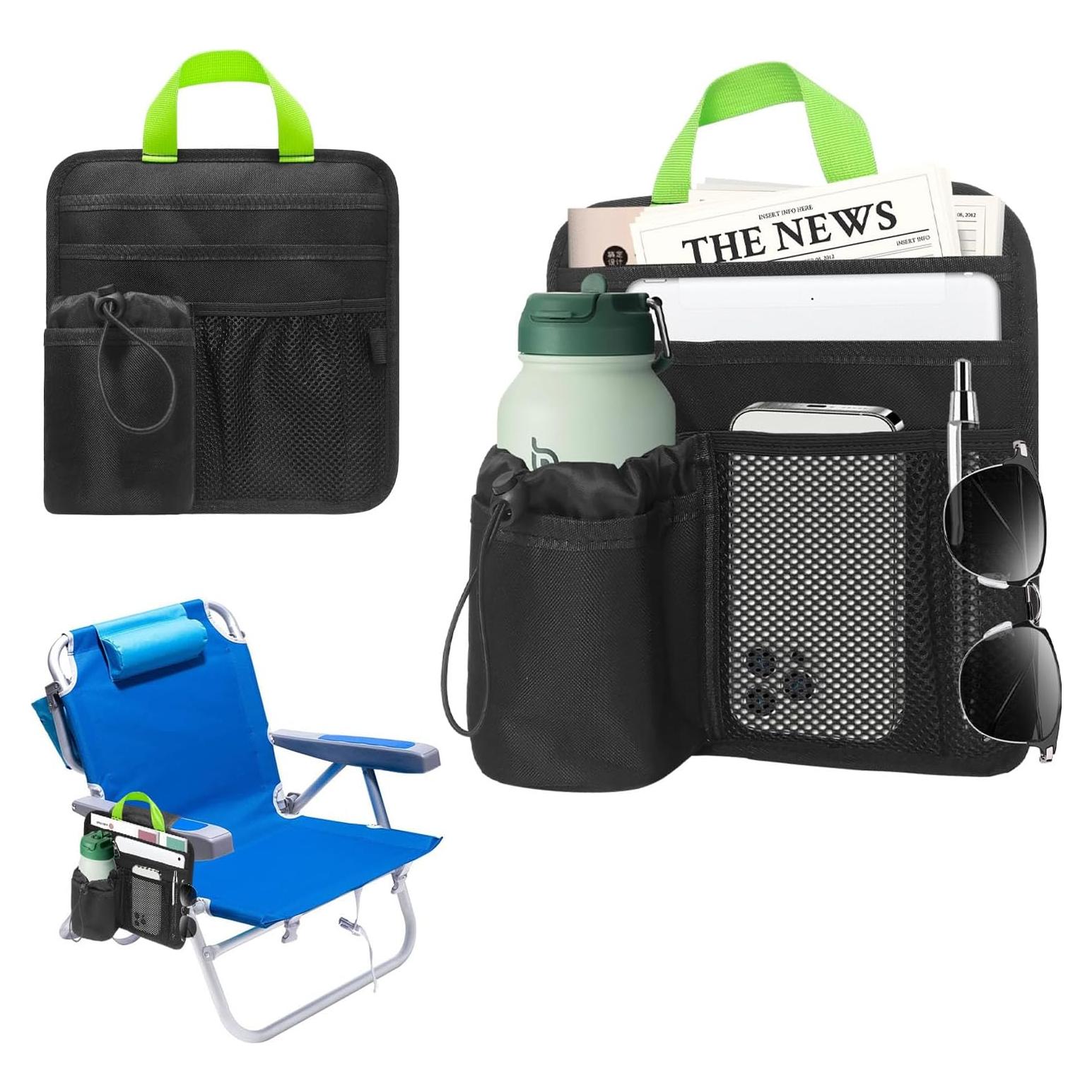 Soporte para Taza de Silla de Playa BOHEMIABY Negro con 5 Bolsillos