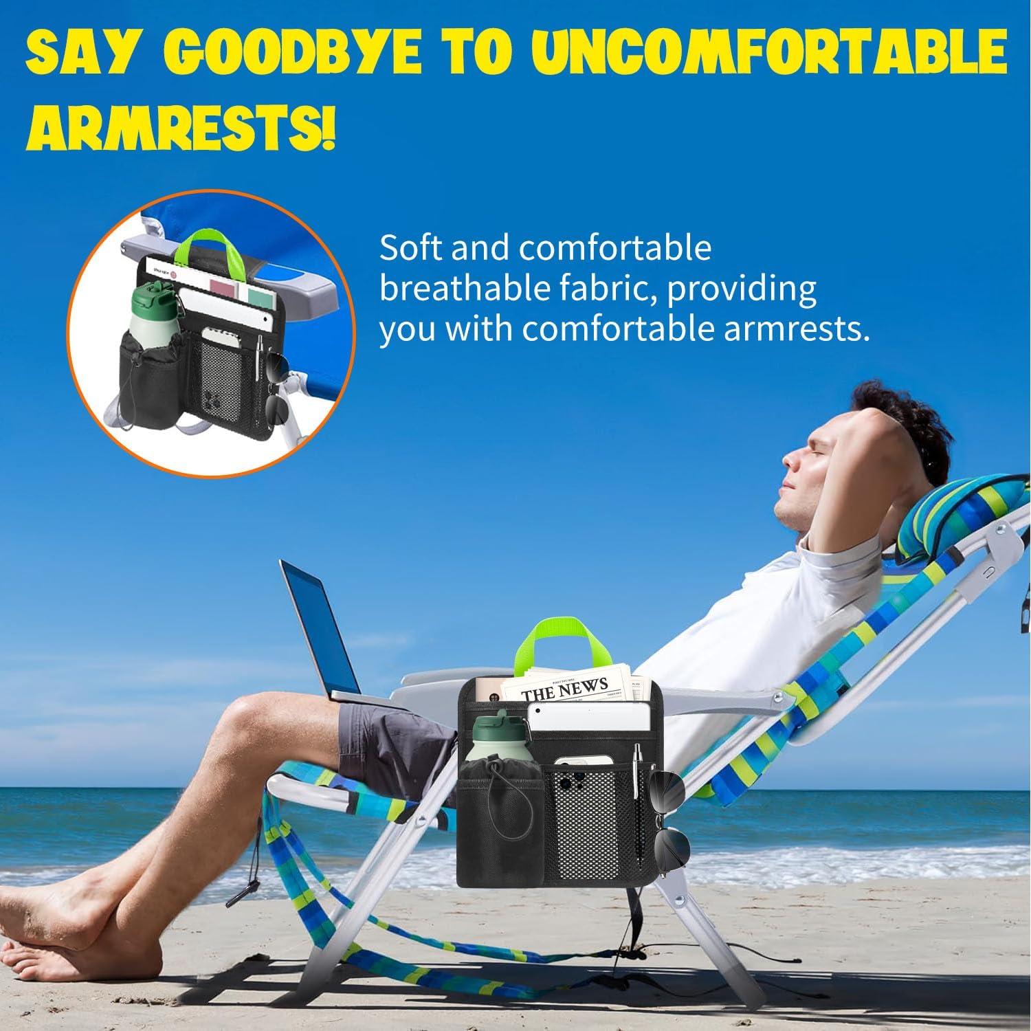 Soporte para Taza de Silla de Playa BOHEMIABY Negro con 5 Bolsillos