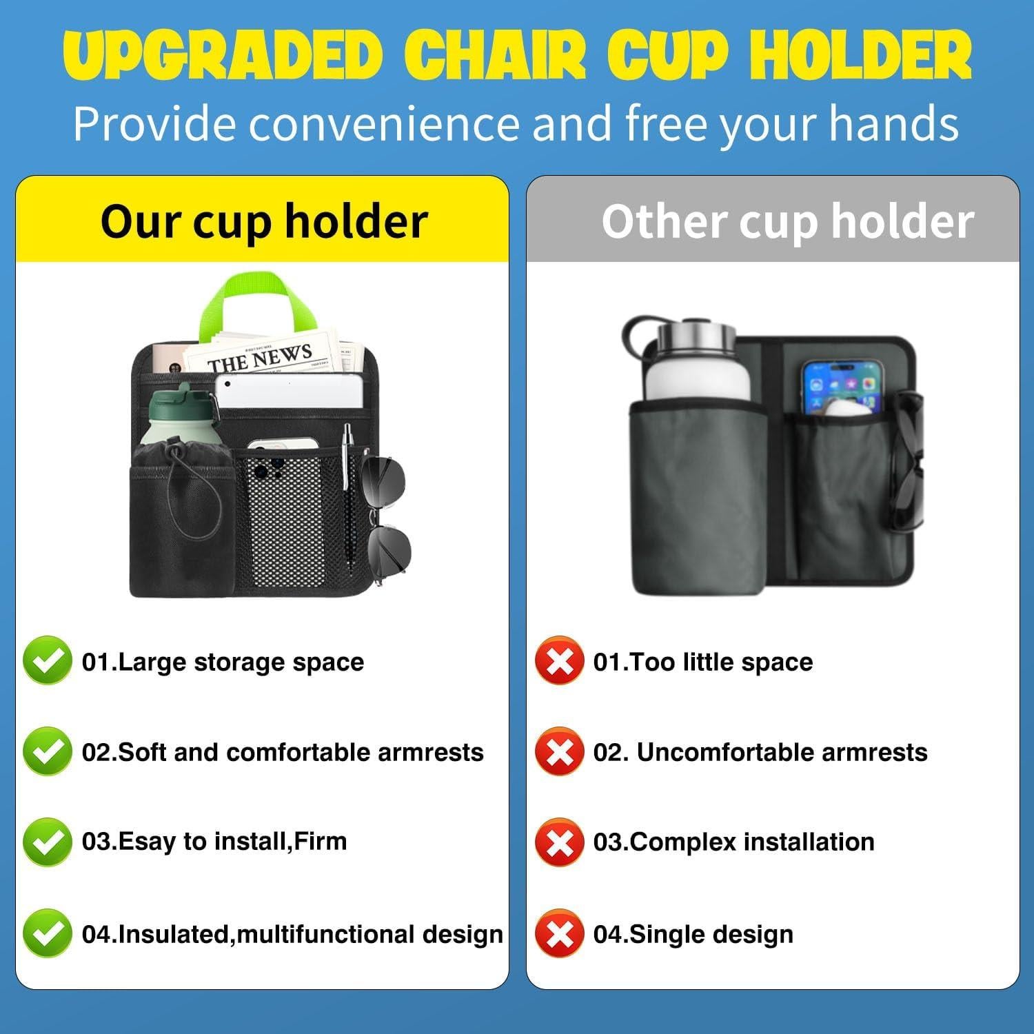 Soporte para Taza de Silla de Playa BOHEMIABY Negro con 5 Bolsillos