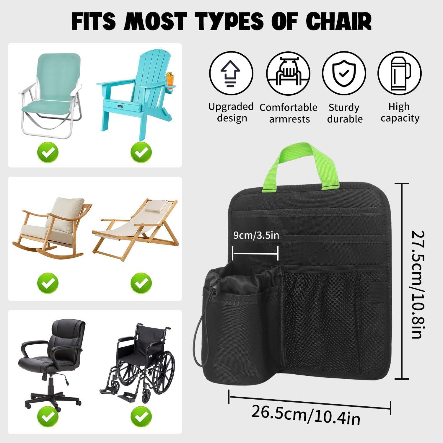 Soporte para Taza de Silla de Playa BOHEMIABY Negro con 5 Bolsillos