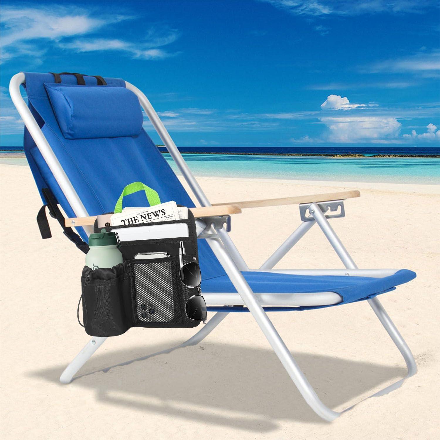 Soporte para Taza de Silla de Playa BOHEMIABY Negro con 5 Bolsillos