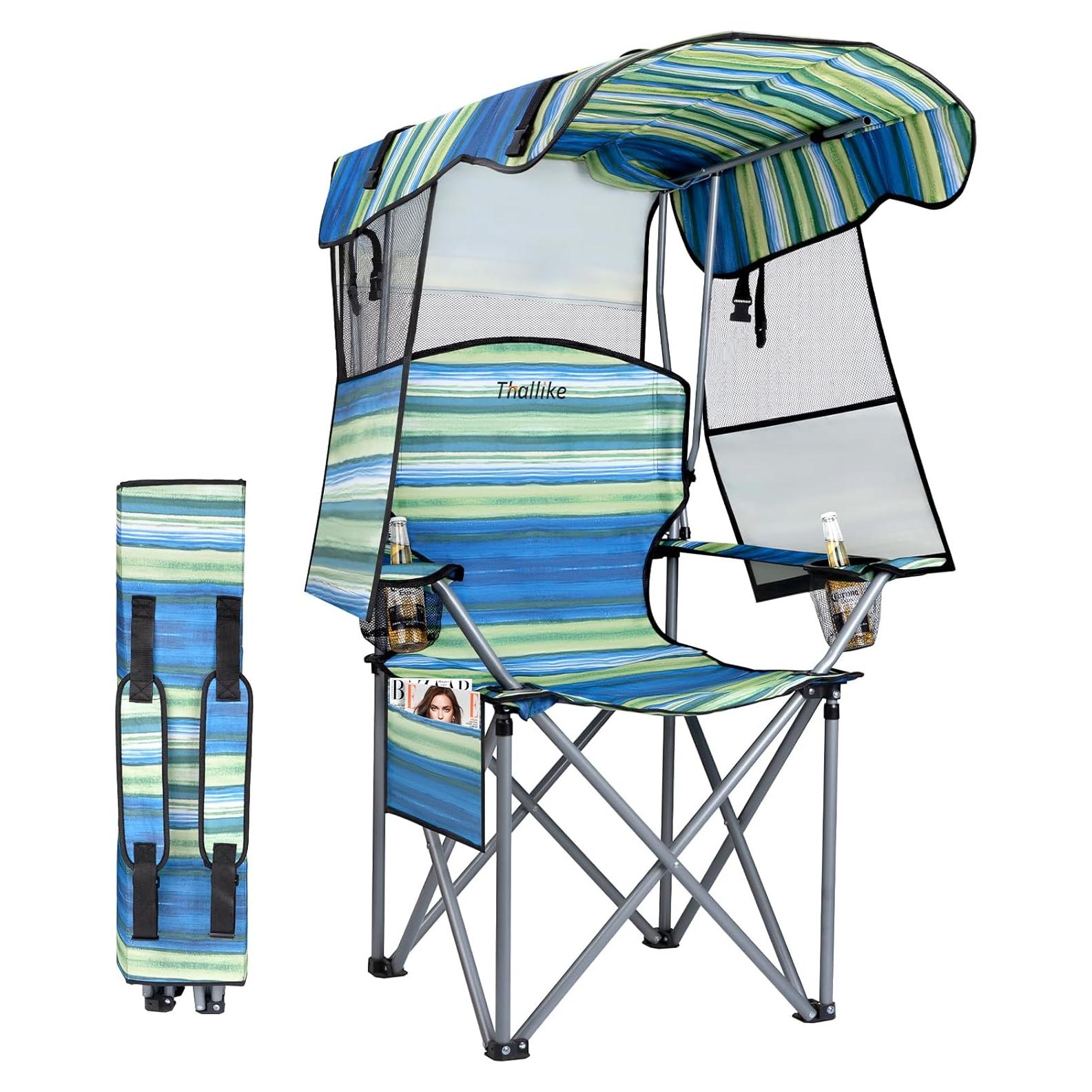 Silla de Camping Plegable Thallike con Dosel Reforzado Azul