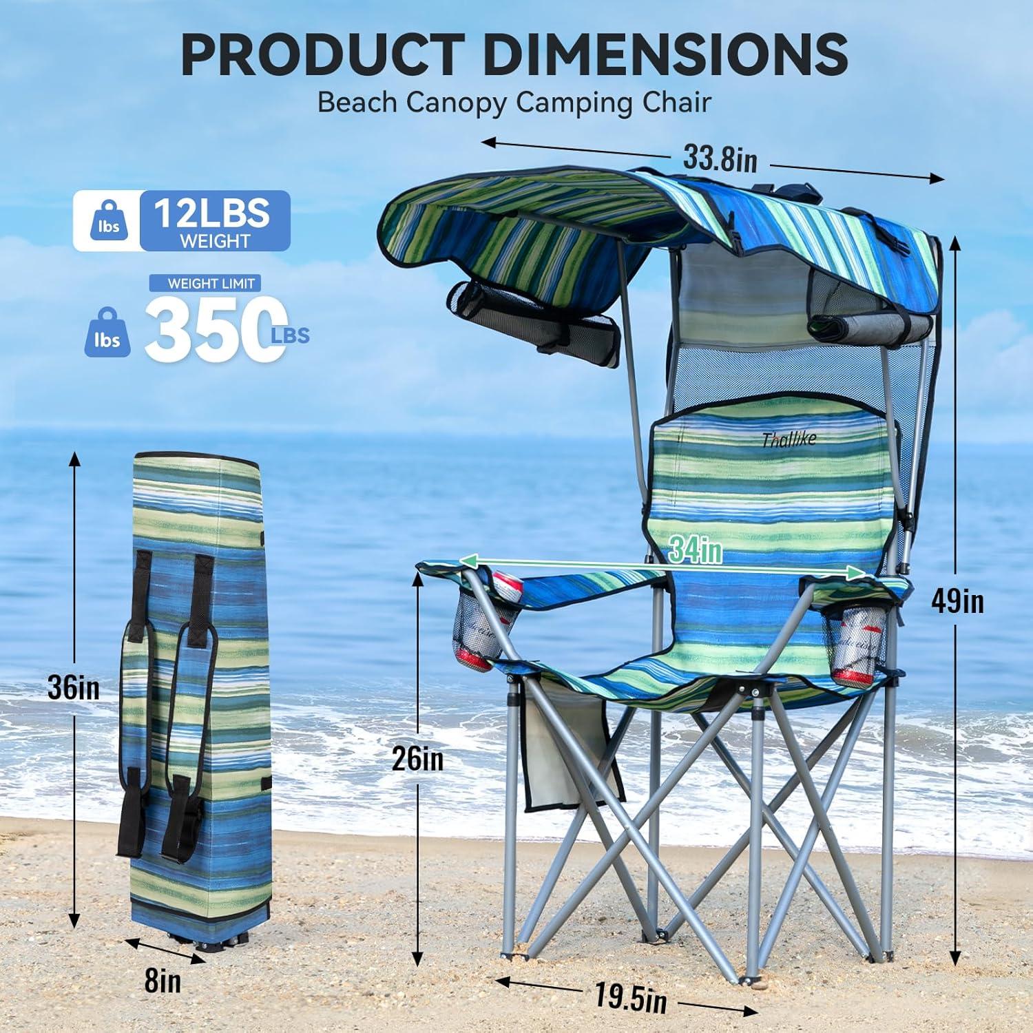 Silla de Camping Plegable Thallike con Dosel Reforzado Azul