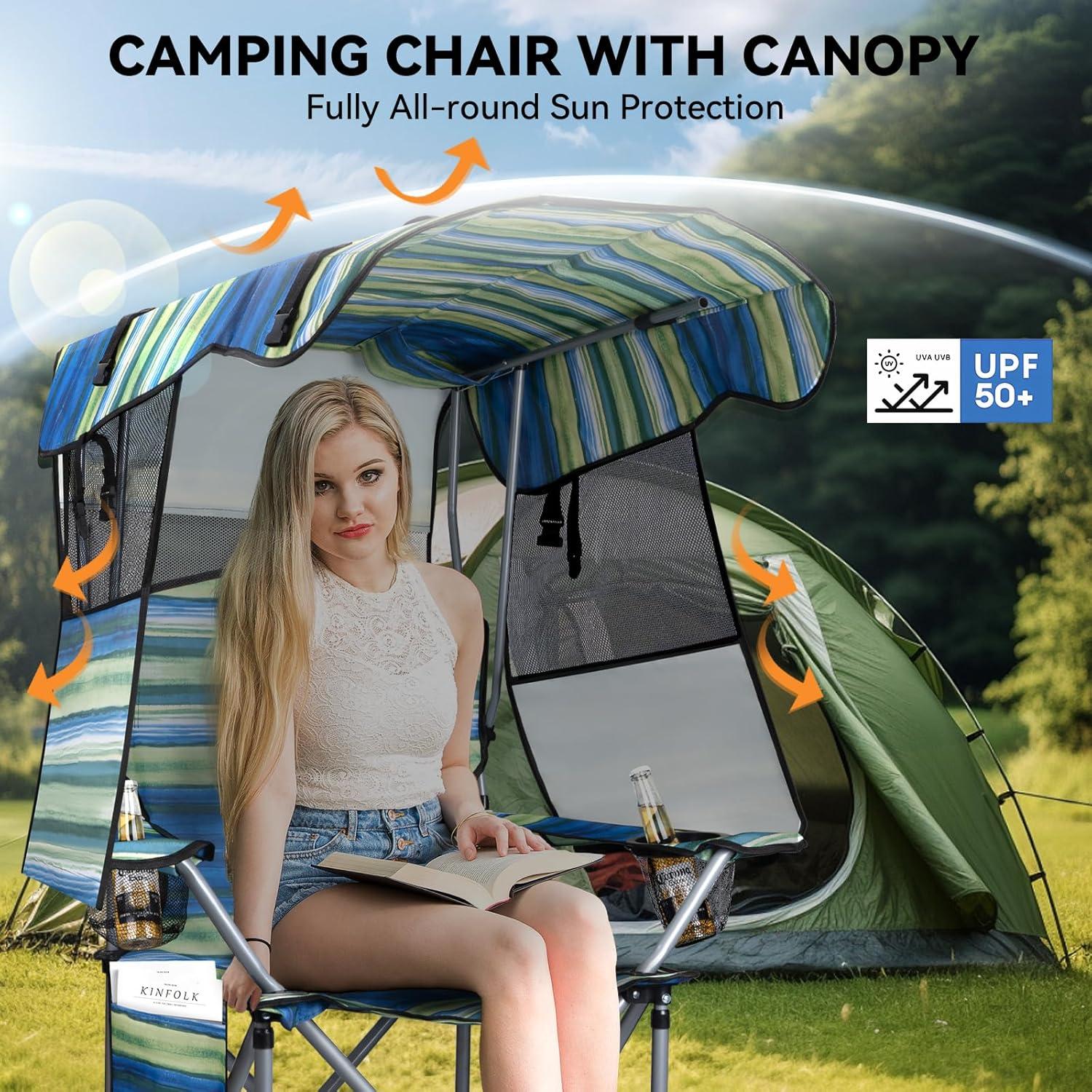 Silla de Camping Plegable Thallike con Dosel Reforzado Azul