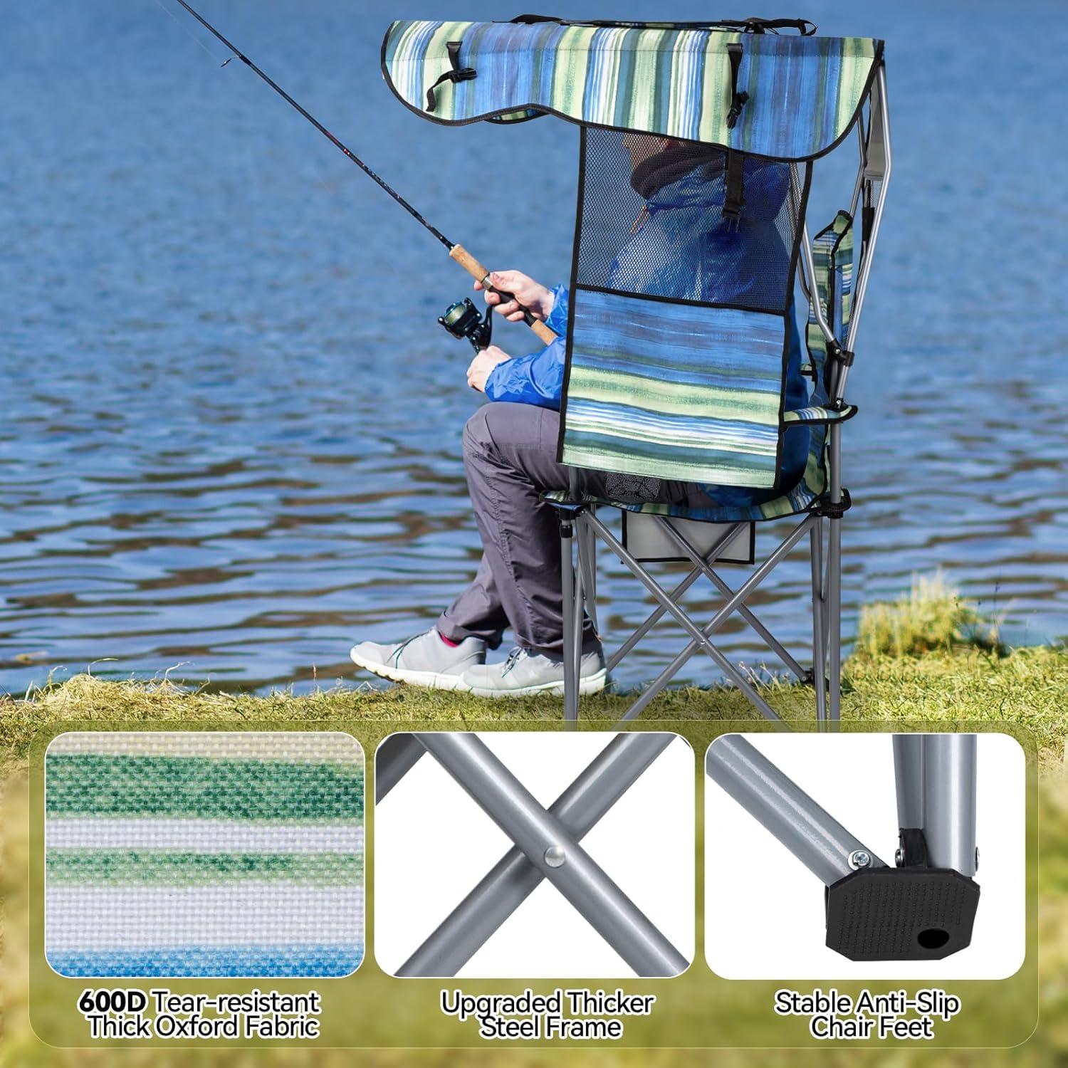 Silla de Camping Plegable Thallike con Dosel Reforzado Azul