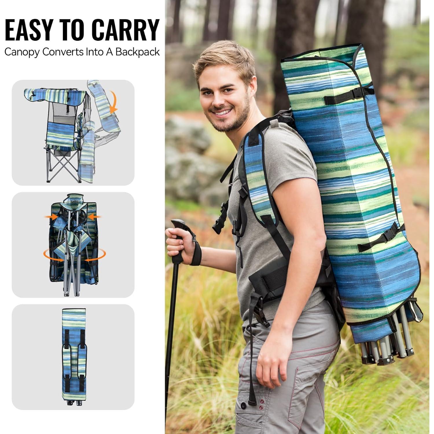 Silla de Camping Plegable Thallike con Dosel Reforzado Azul