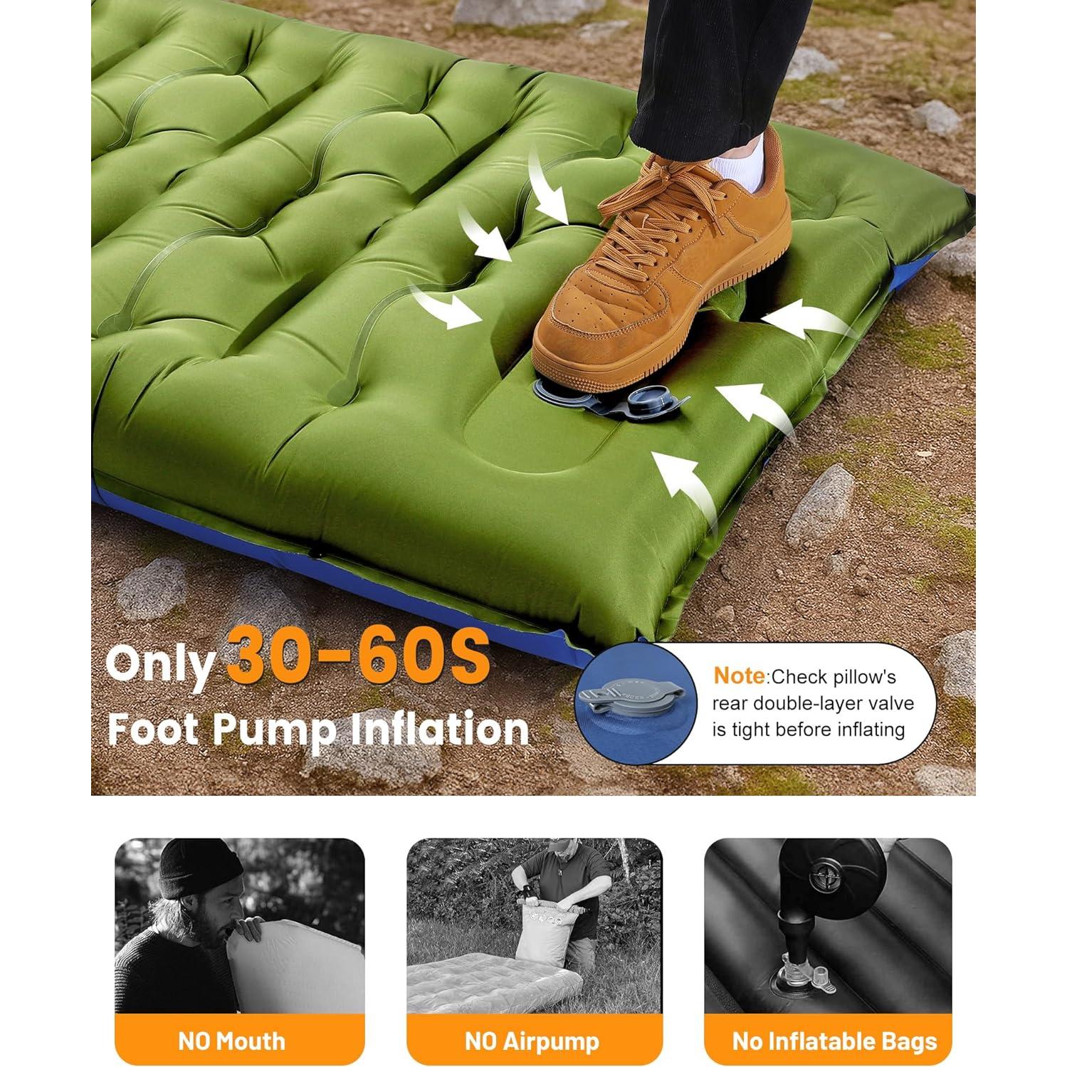 Colchoneta de Camping LLUAII Autoinflable 200x75x15 cm Verde