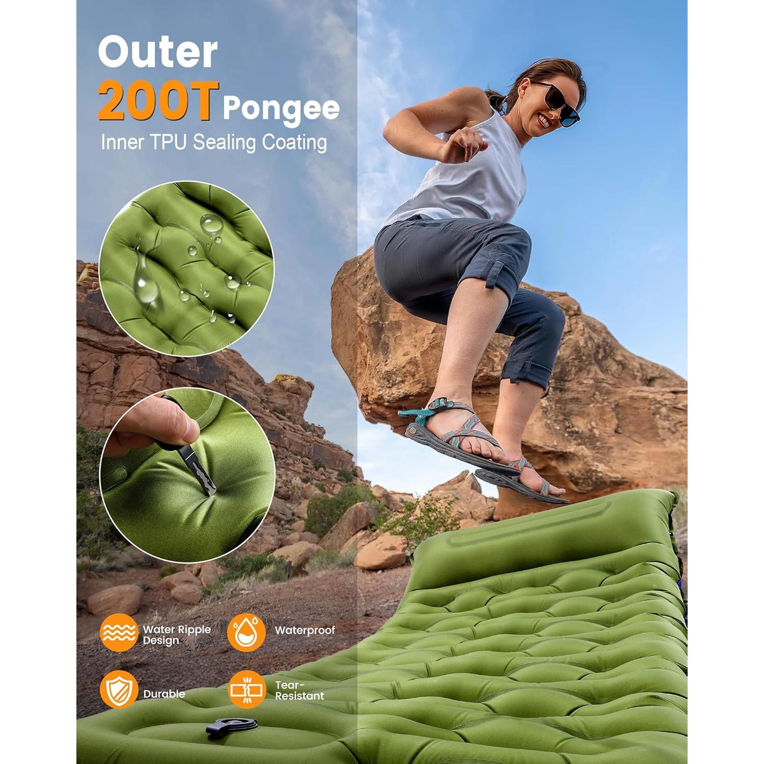 Colchoneta de Camping LLUAII Autoinflable 200x75x15 cm Verde