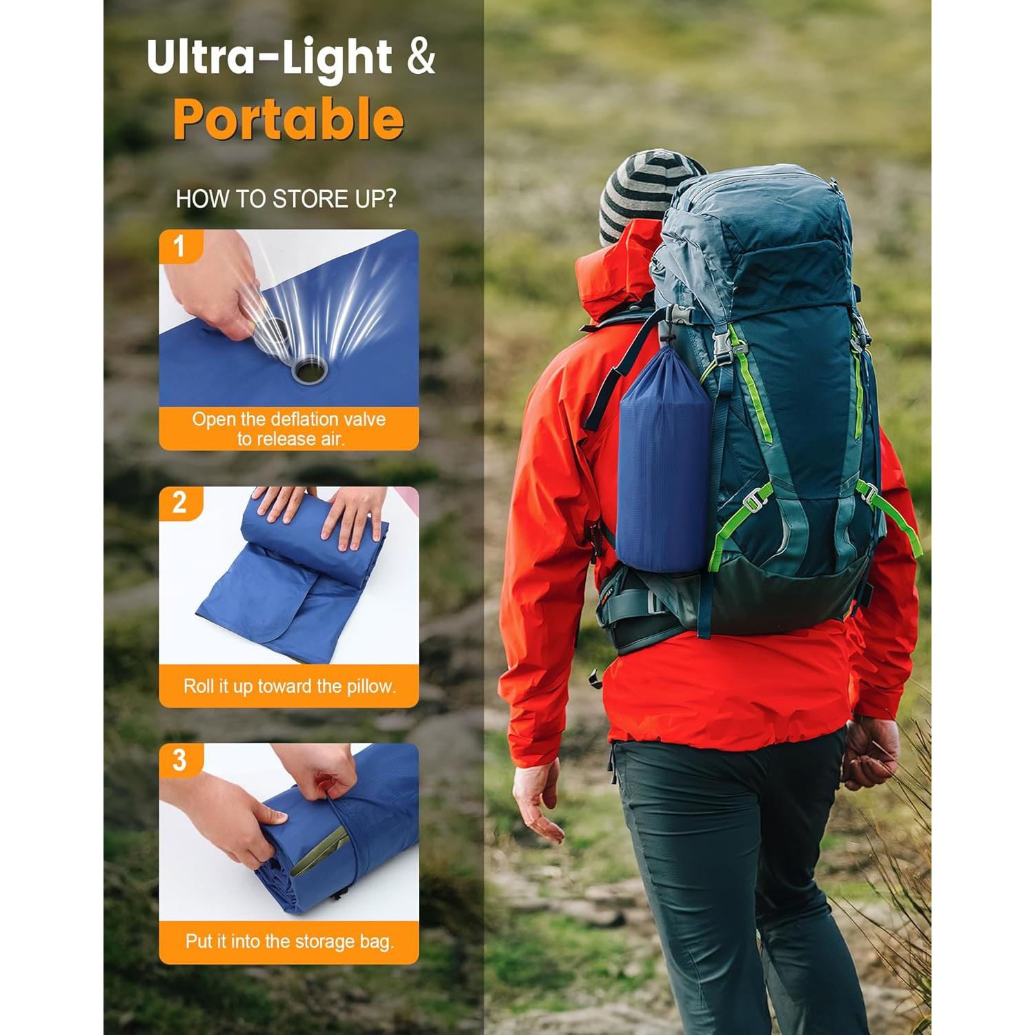 Colchoneta de Camping LLUAII Autoinflable 200x75x15 cm Verde