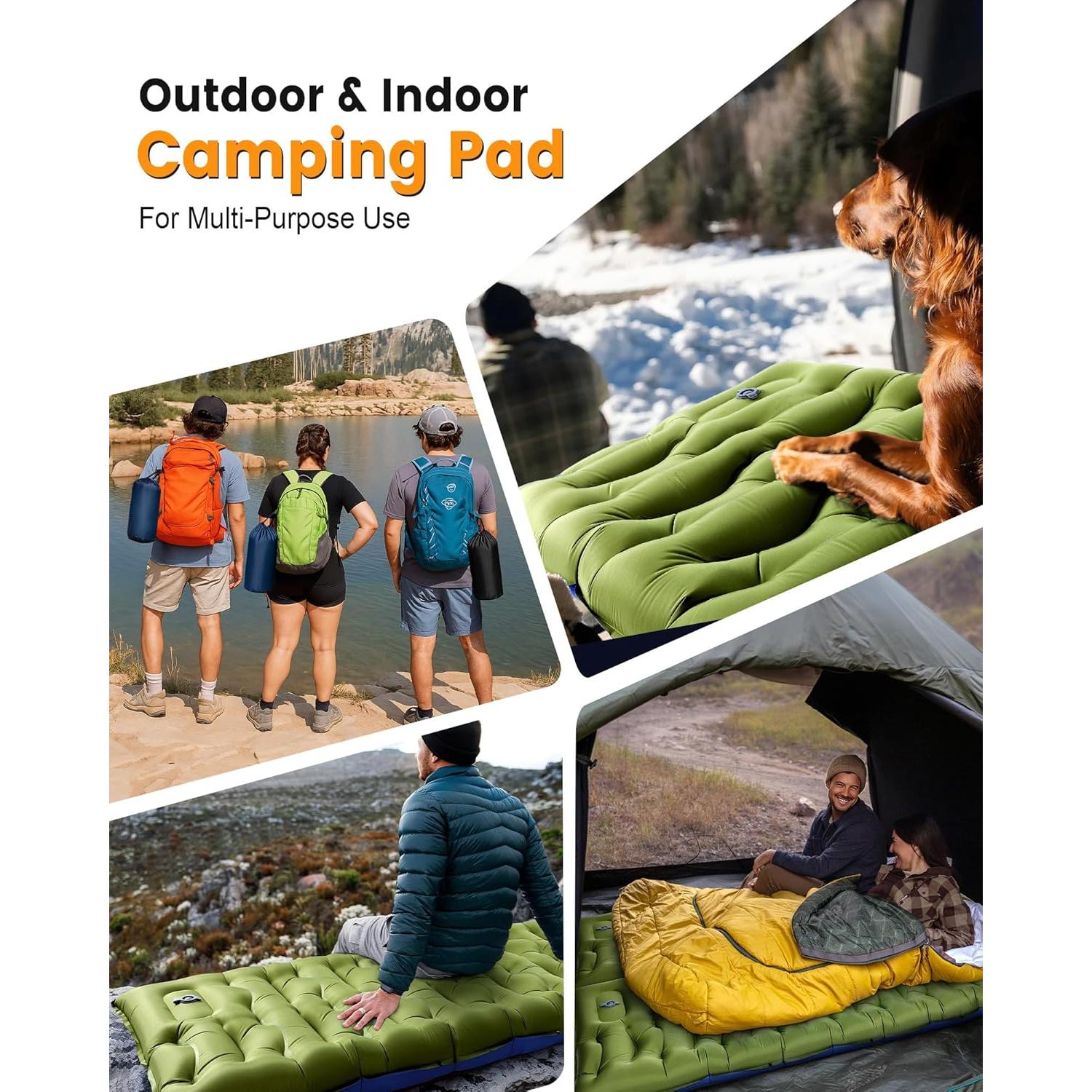 Colchoneta de Camping LLUAII Autoinflable 200x75x15 cm Verde