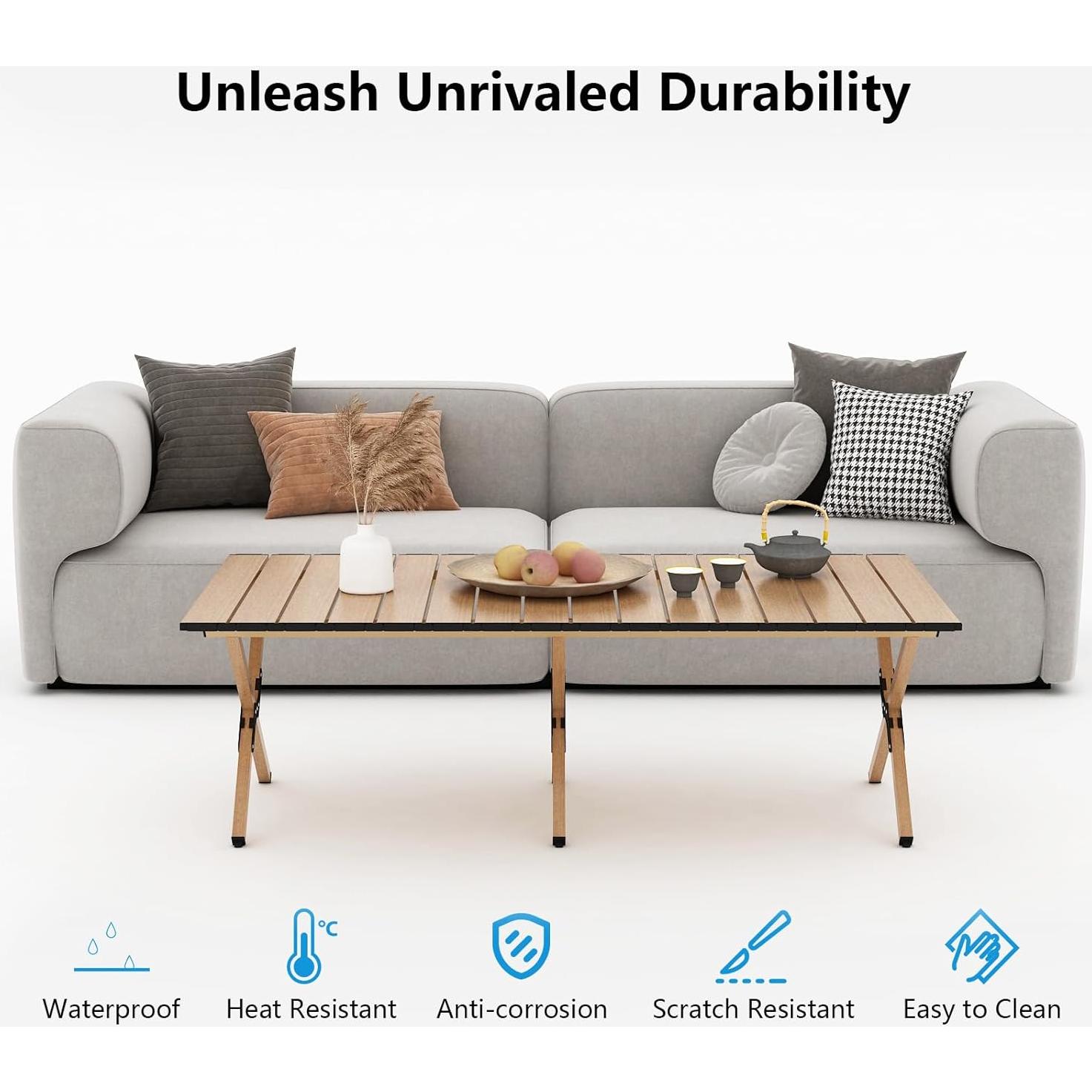 Mesa de Camping Plegable Diaeunrte 120cm Aluminio Color Madera