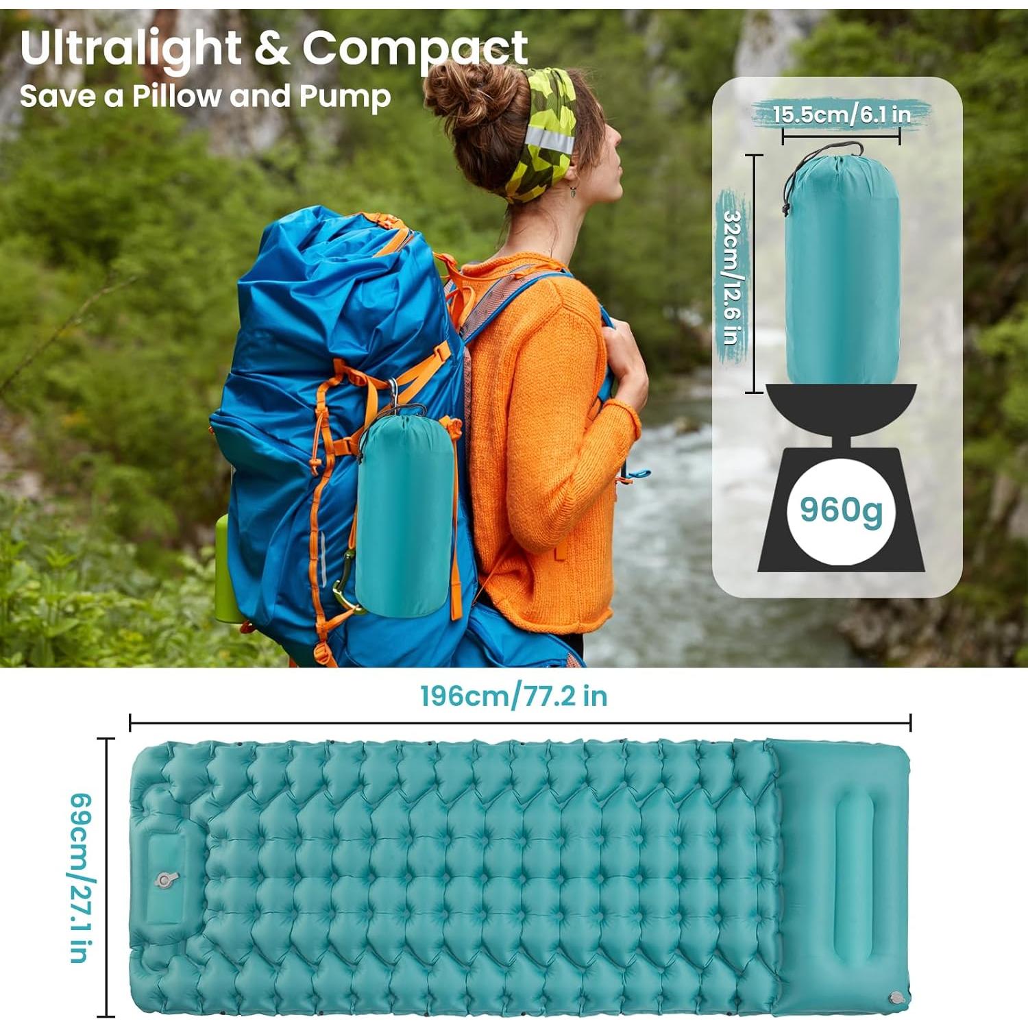 Colchón Inflable Seektain 200x66 cm con Bomba de Pie 10 cm