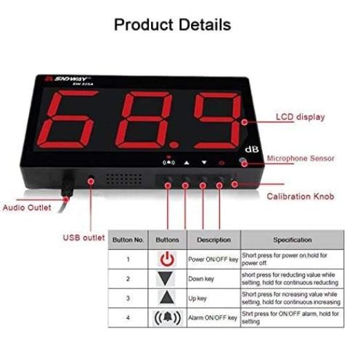 Medidor de Nivel de Sonido TestHelper SW-526A 30-130dB Pantalla LCD 18"