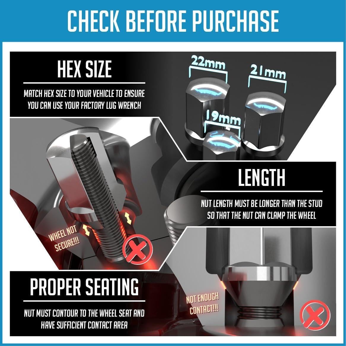 Tuercas de Rueda 20 Pcs 1/2"-20 Negro Cromo para Camiones