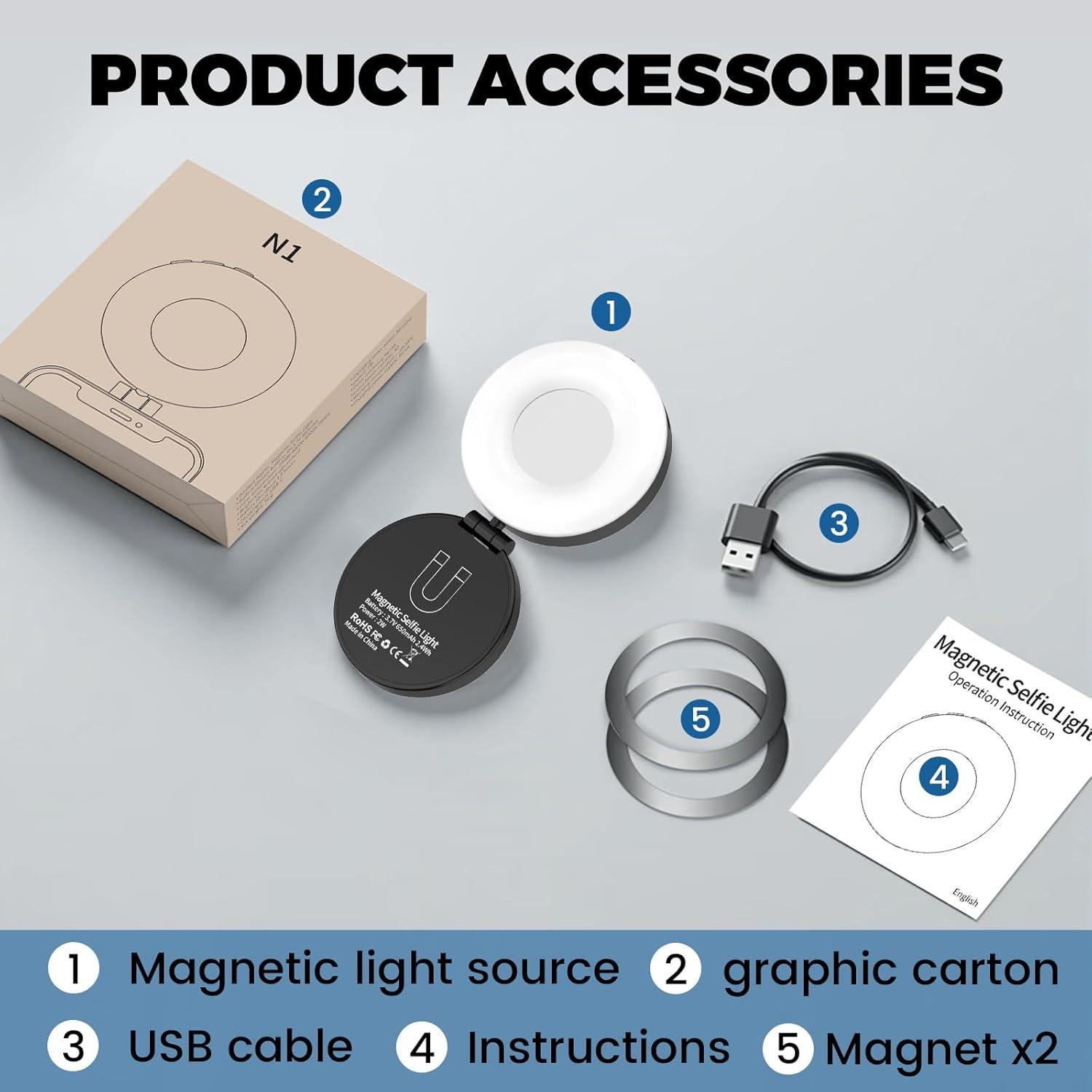 Luz Selfie AiknowFoto Portátil Recargable 4 Modos Negro